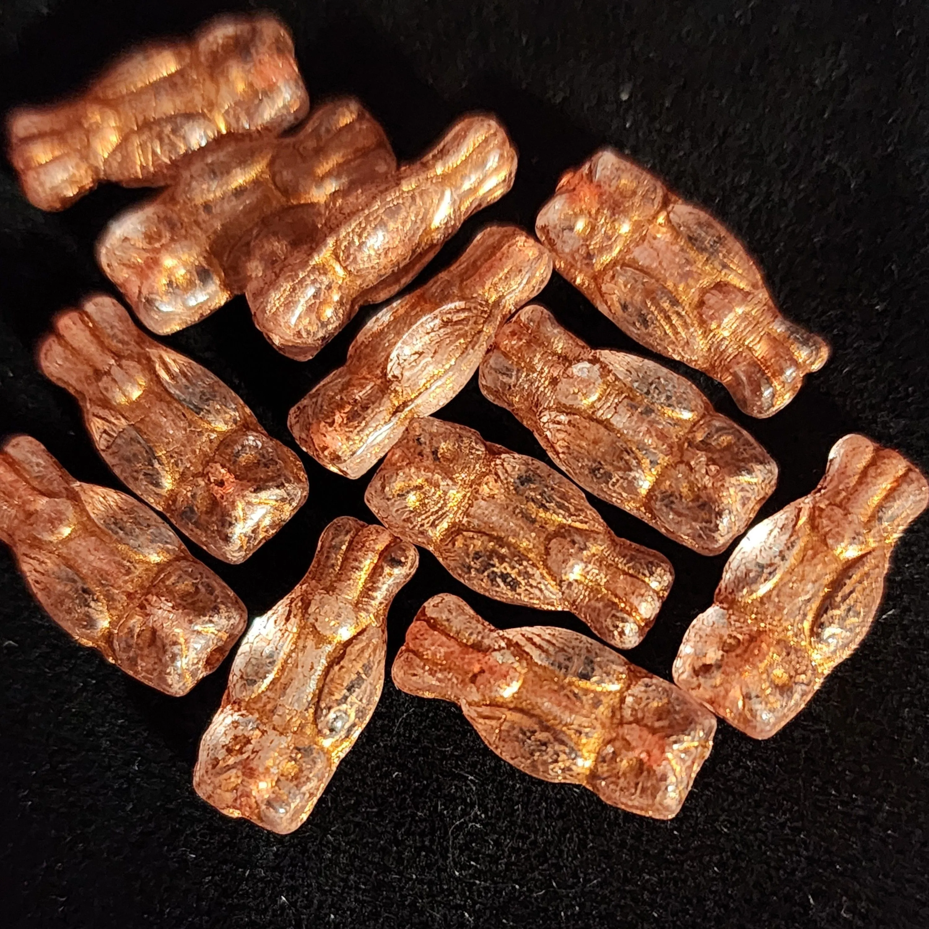 Product image for Czech#01C: Crystal/Copper Wash Czech Pressed Glass Owl Beads, 15x7mm