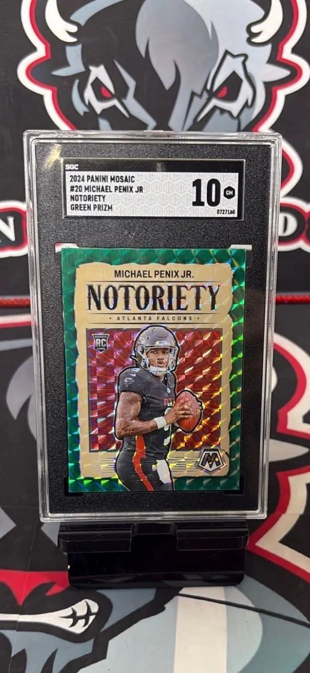 Product image for 2024 Panini Mosaic #20 Michael Penix Jr Notoriety Green Prizm SGC 10