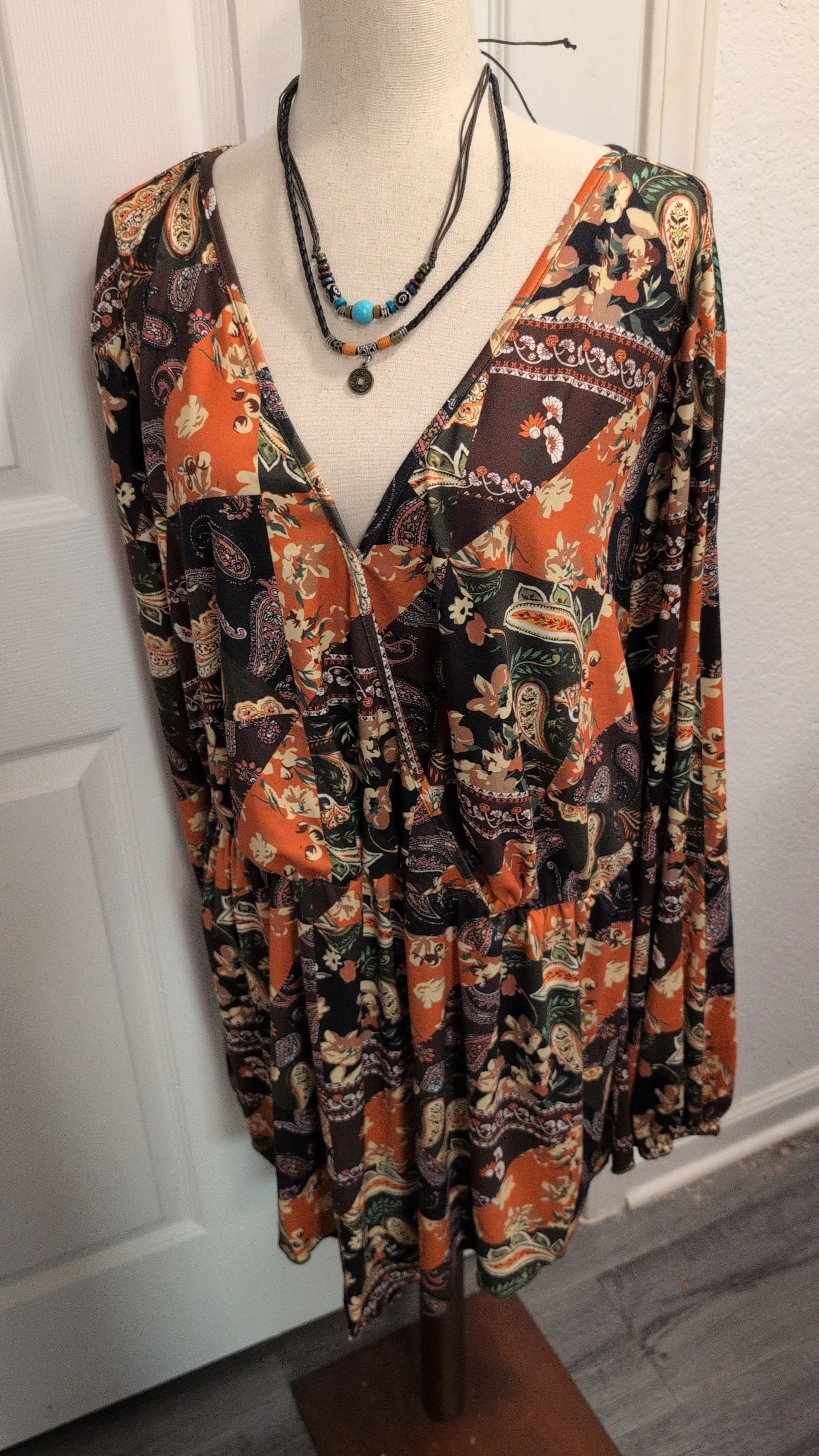 Product image for z239 NWT SheIn Fit faux wraparound STRETCHY boho print top size 6X 32/34