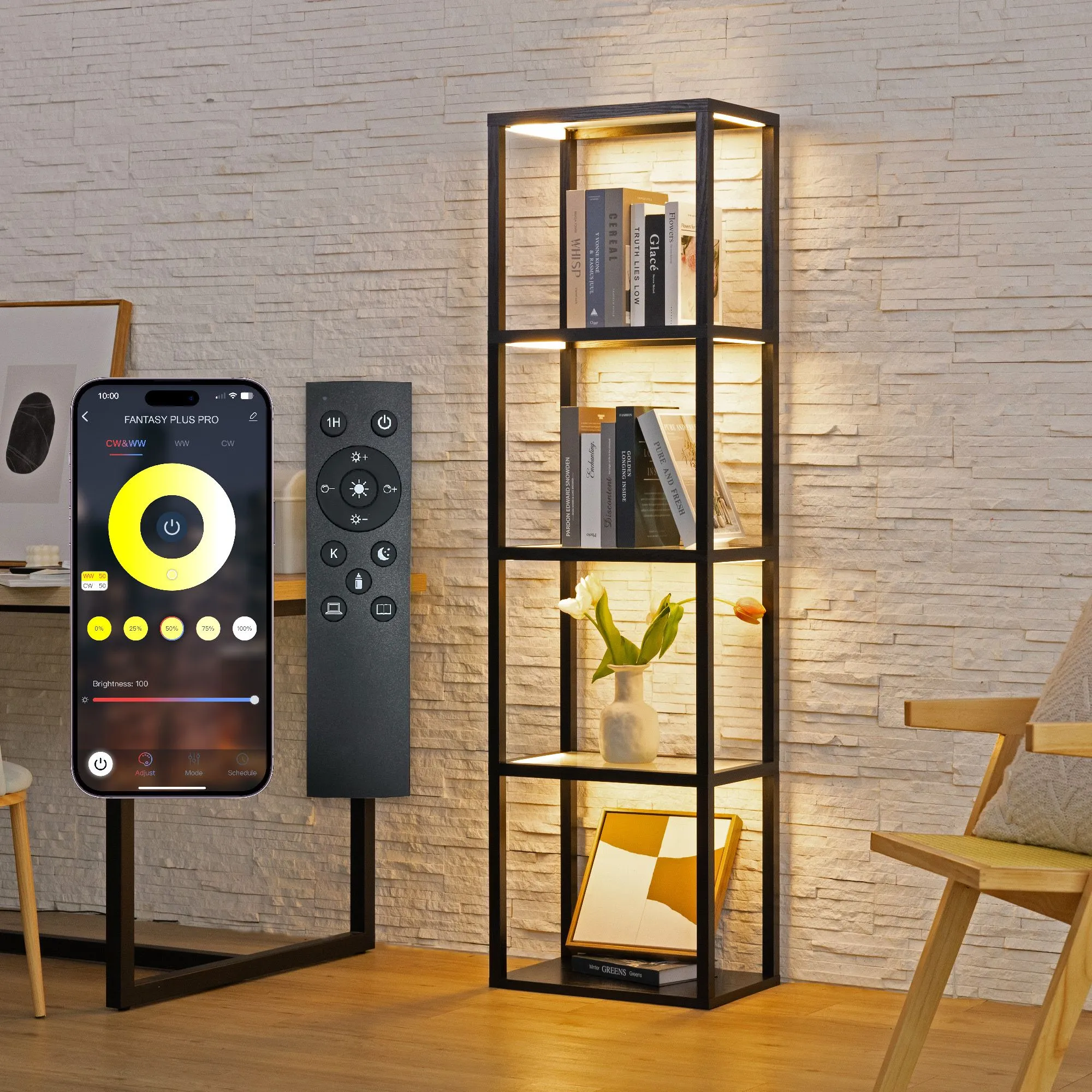 Product image for Dimmable LED Open Glass Display Shelf with Adjustable Color Temperature Technology, Floor Lamp