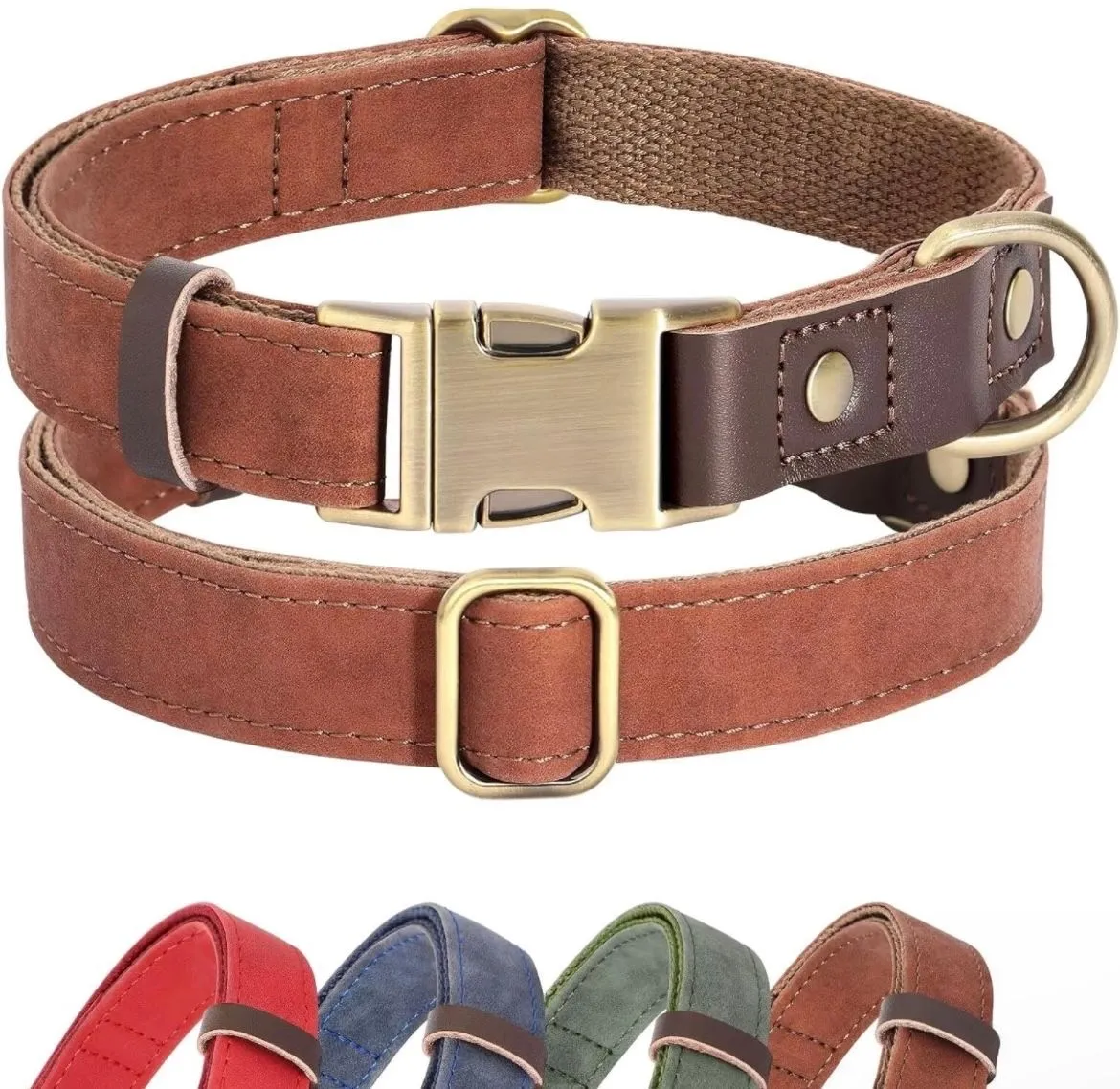 Product image for Leather padded dog collar with custom engraving