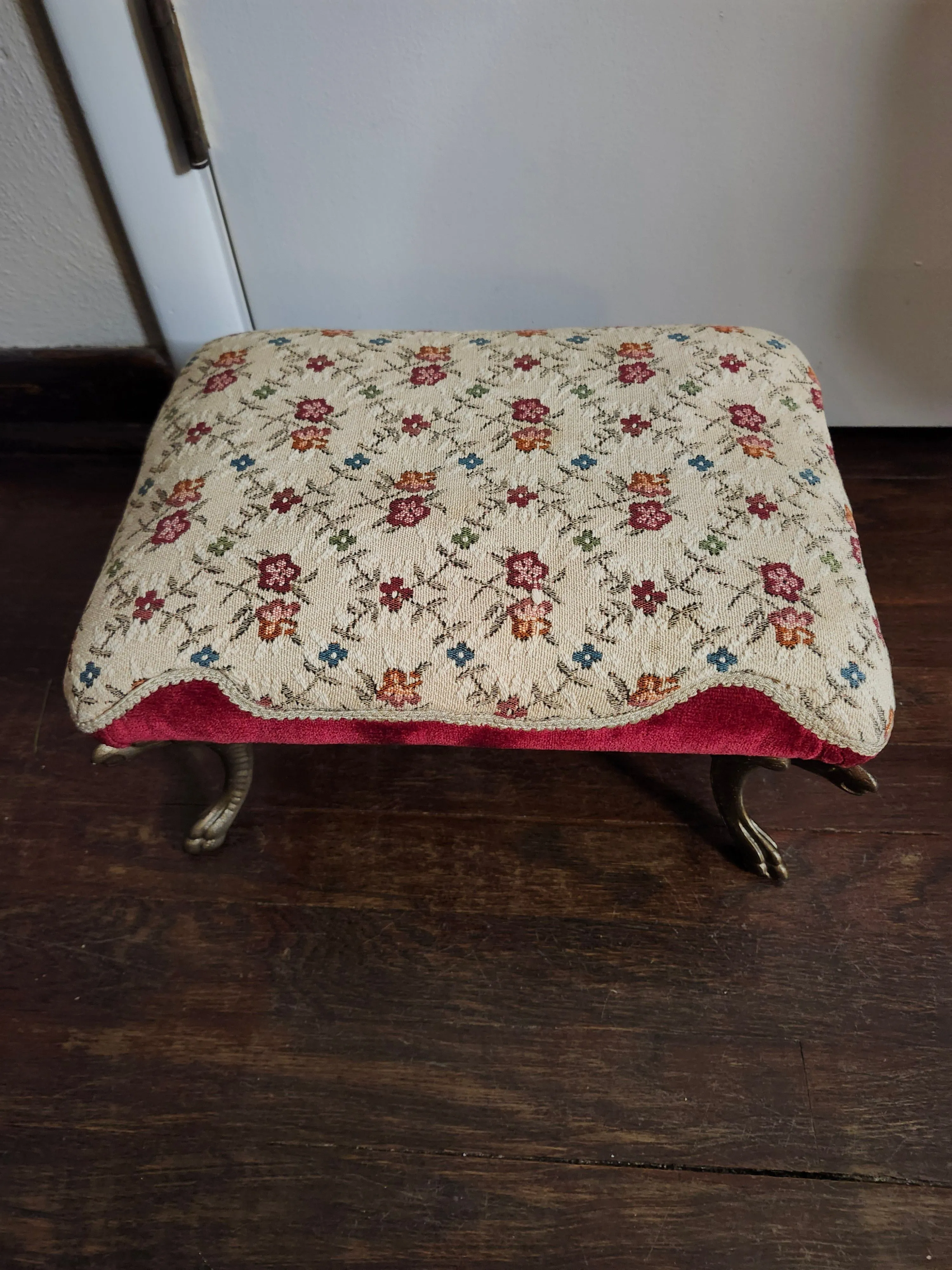 Product image for vintage  tapestry footstool with eagle/ mythical dragon  legs floral