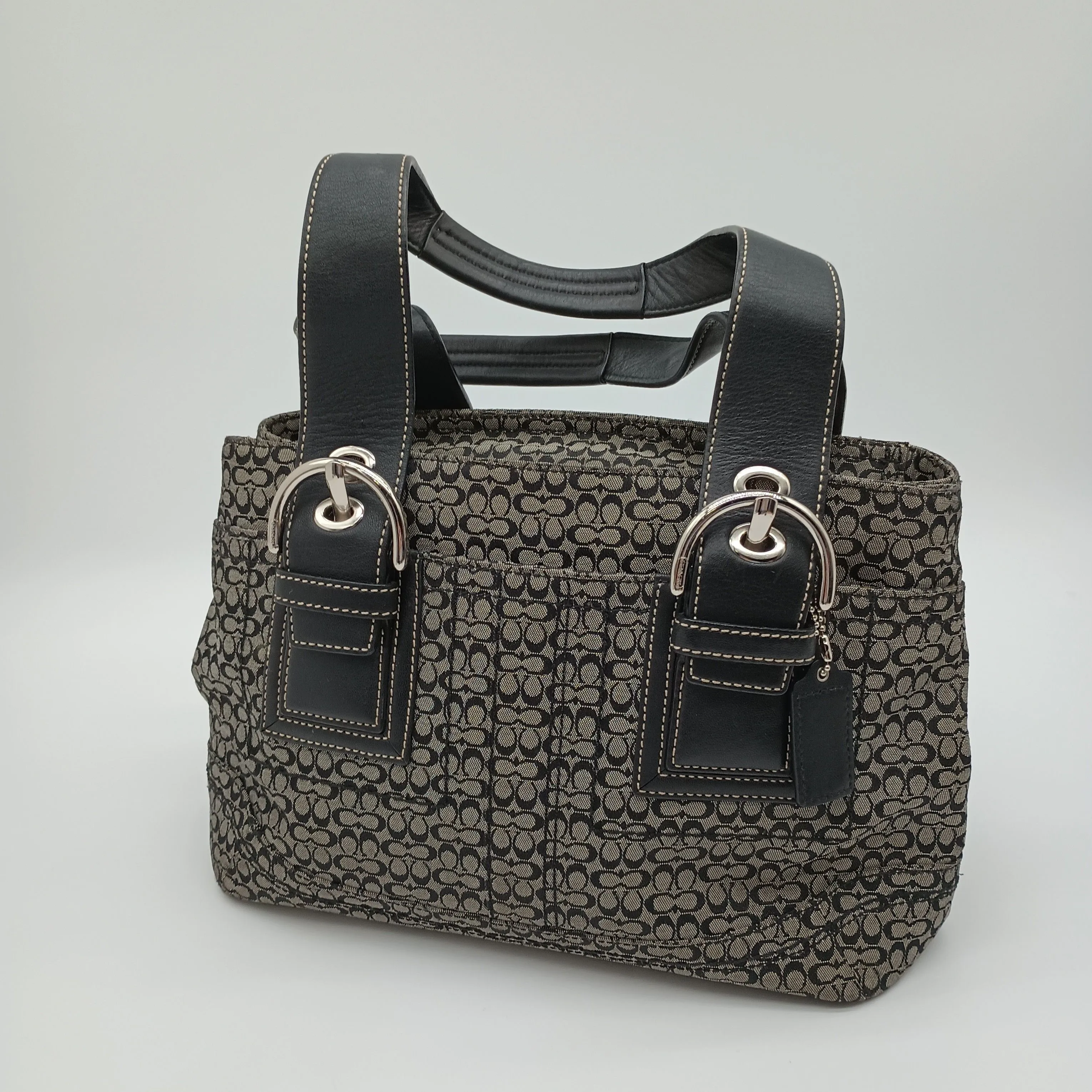 Product image for #012B-Coach SOHO Pleated Signature Gray &  Black