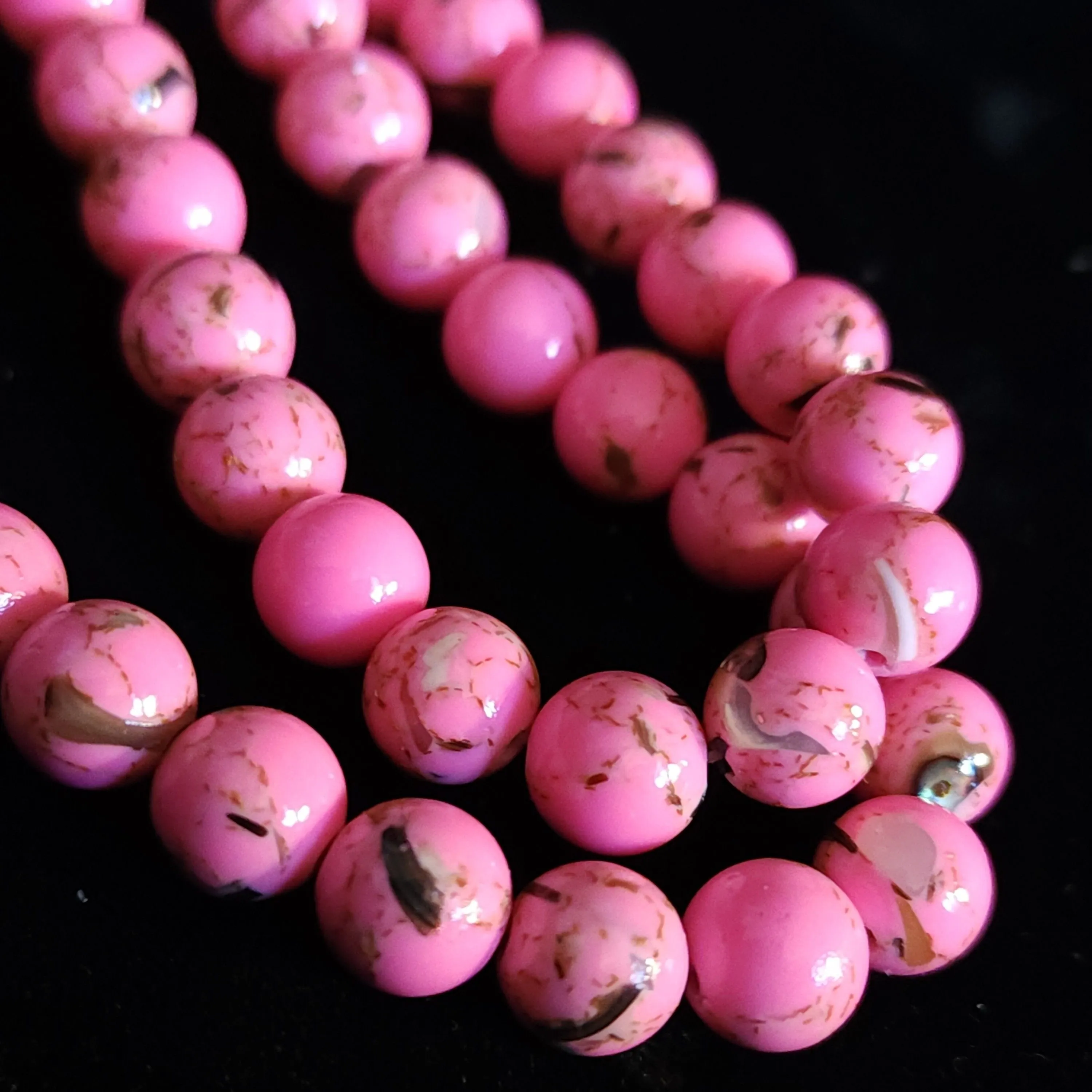 Product image for #13H: Hot Pink Howlite  w/ Abalone Round Beads,  8mm