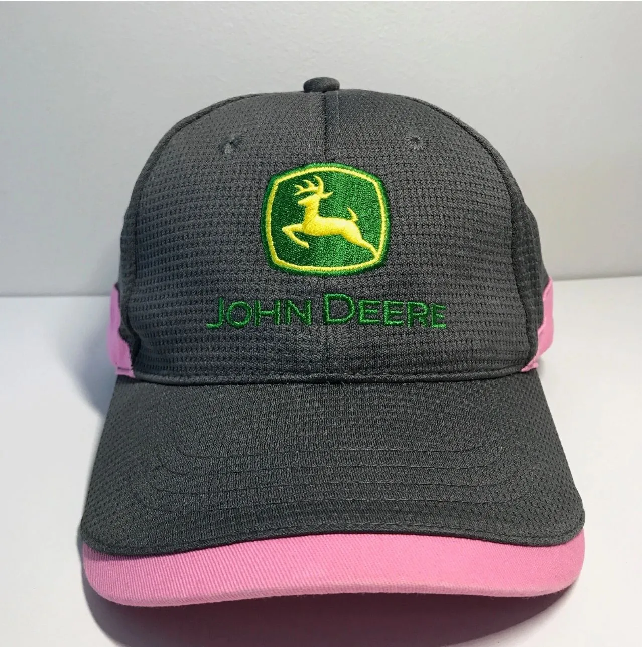 Product image for John Deere Hat Adult Adjustable Strapback Gray Pink Solid Cap Embroidered Cotton