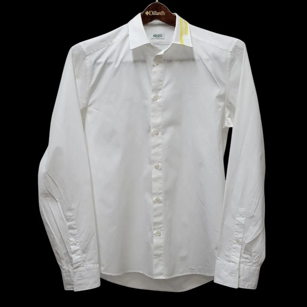 Product image for Kenzo Paris Slim-Fit Shirt Men's Size 41/16 White With Yellow Collar Trim