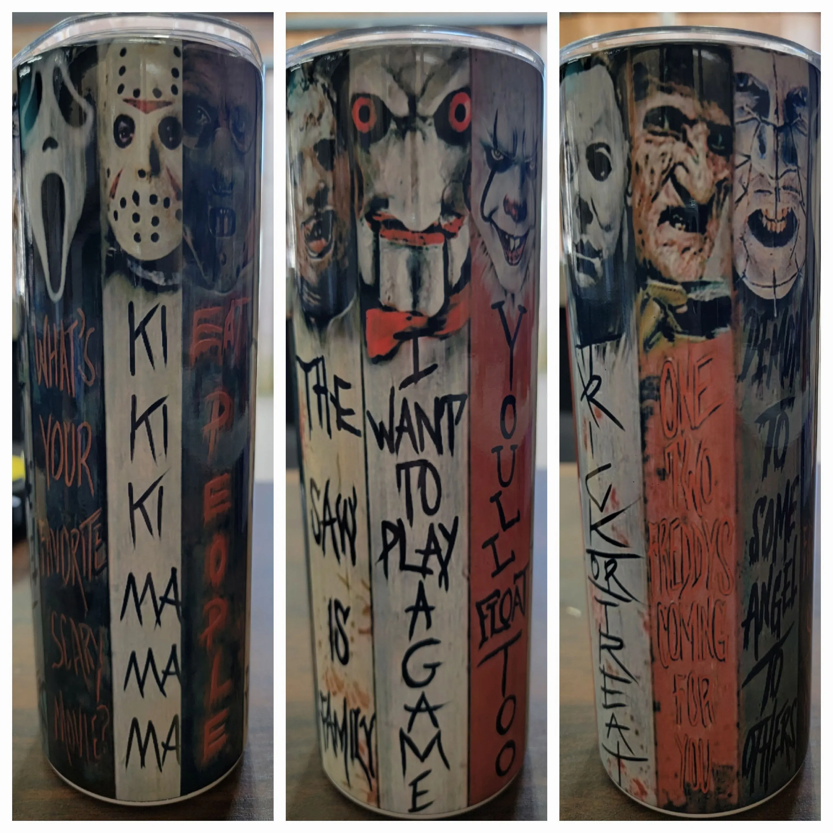 Product image for 9 horror face and sayings 20oz tumbler w/ straw