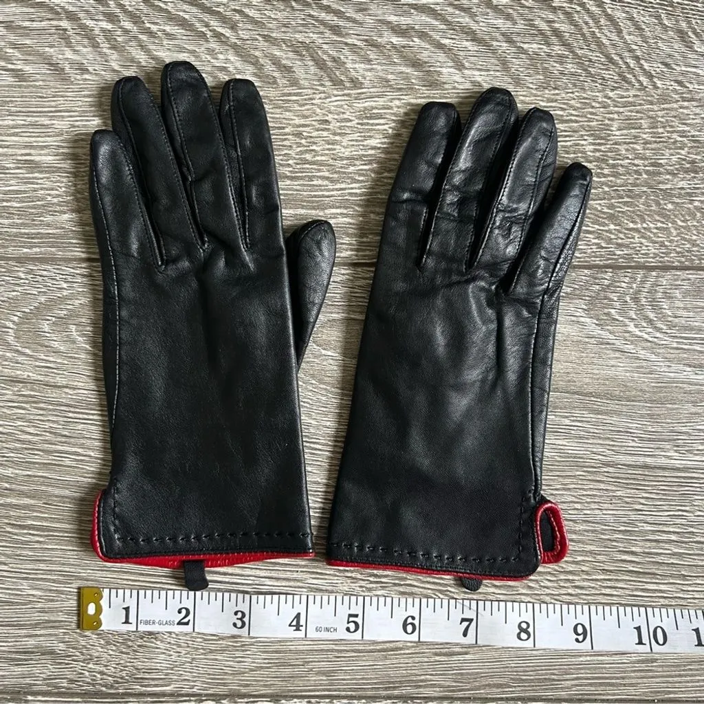 Product image for Chic Black Leather Gloves with Red Detailing - Size Small (EUC)