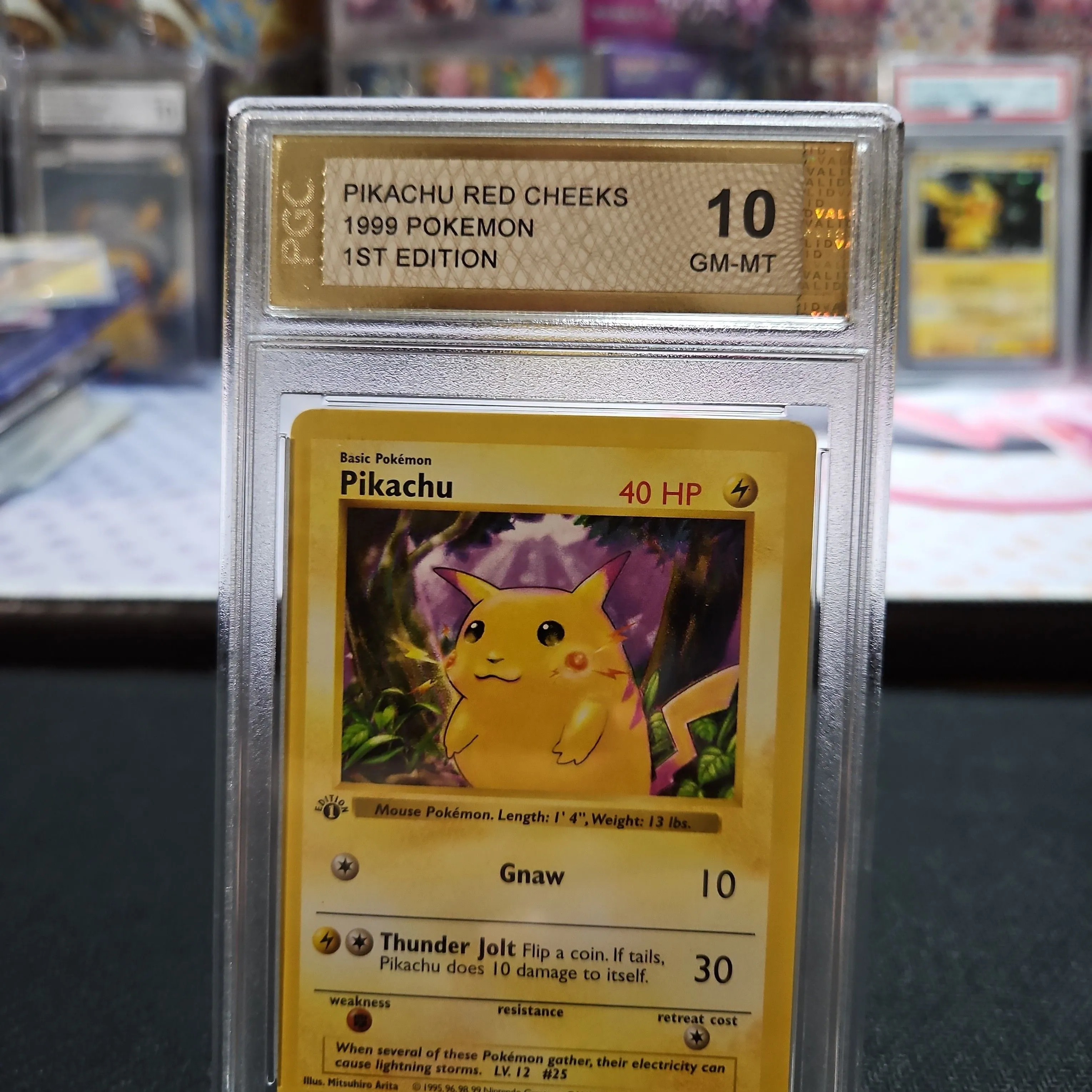 pokemon card pikachu yellow cheeks Pikachu Base Set Unlimited Yellow Cheeks 58/102 PSA 9 – TBC Games main image 1