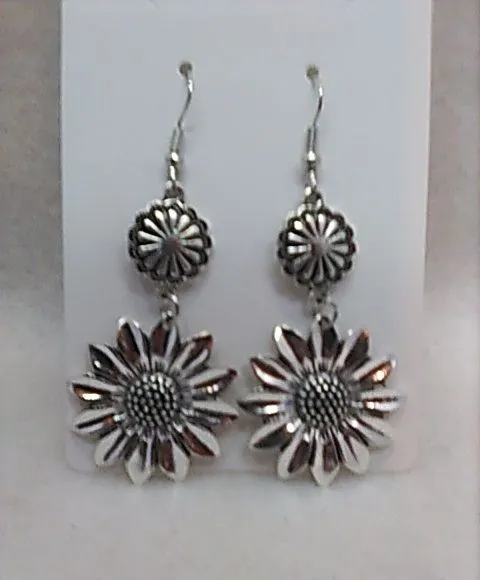 Product image for ES30. Earrings Sunflowers Western Style Silver-tone Pierced NWT 