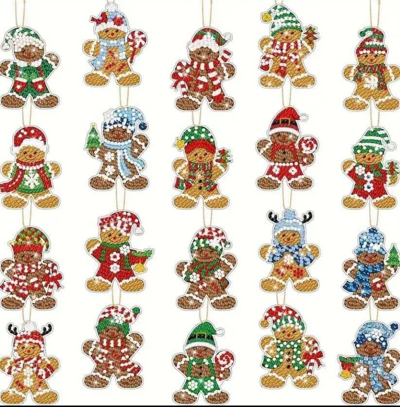 Product image for Gingerbread Men 20 piece Keychain/ornament Diamond Painting Art Kit