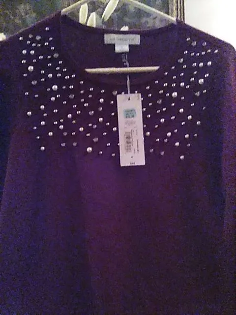 Product image for Liz Claiborne T-Shirt M Embellished Pearl Rhinestones Silver Burgundy NWT