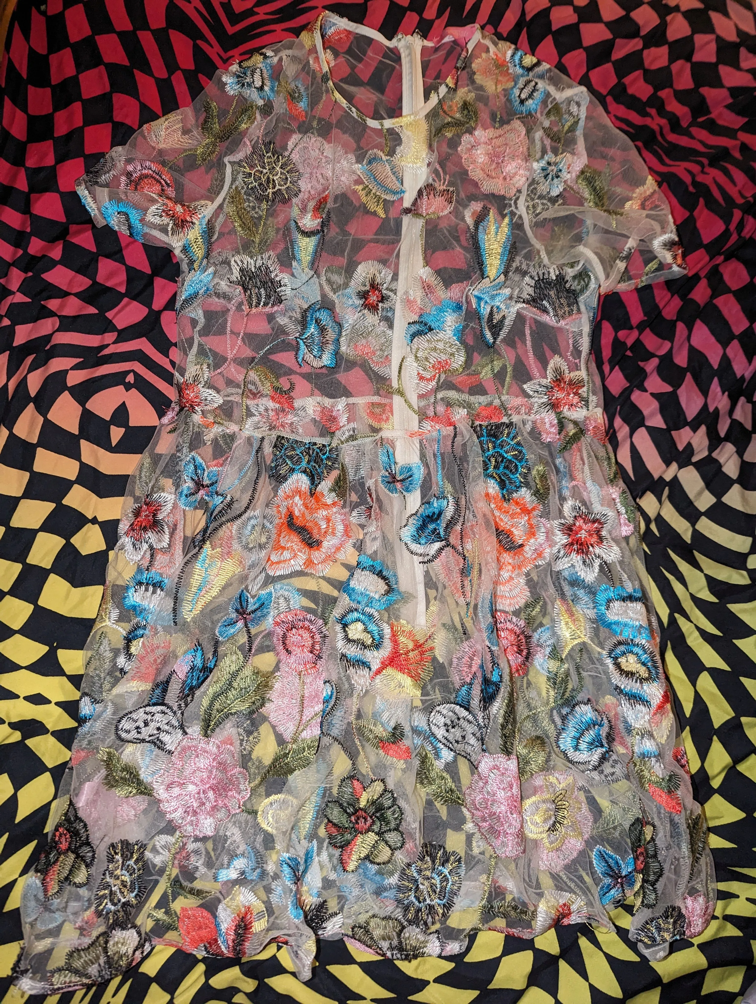 Product image for Y2K Festival/Rave/ Romantic Embroidered  Mesh Dress with back zipper