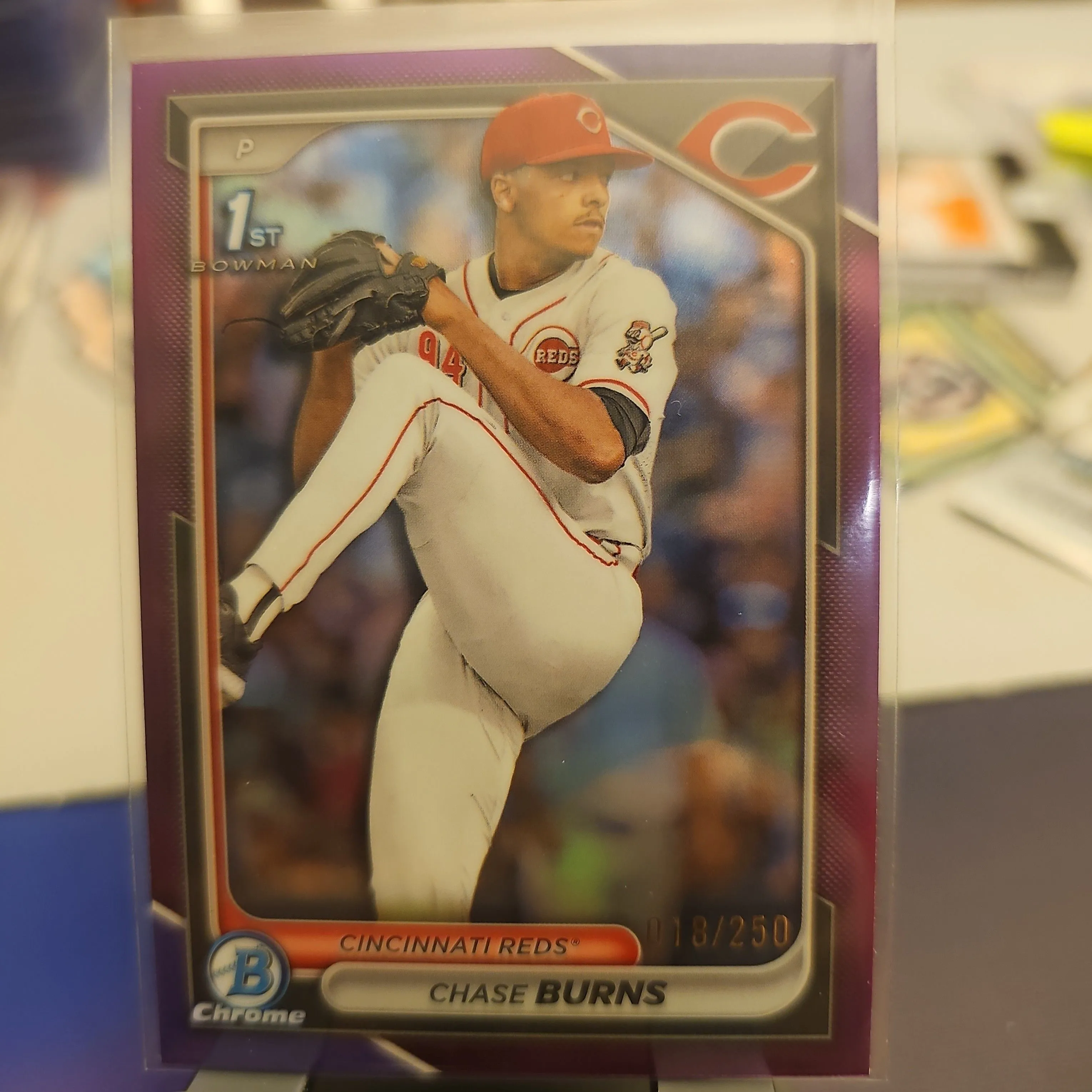 Product image for Chase Burns - /250 1st Purple Refractor 2024 Bowman Chrome - Reds
