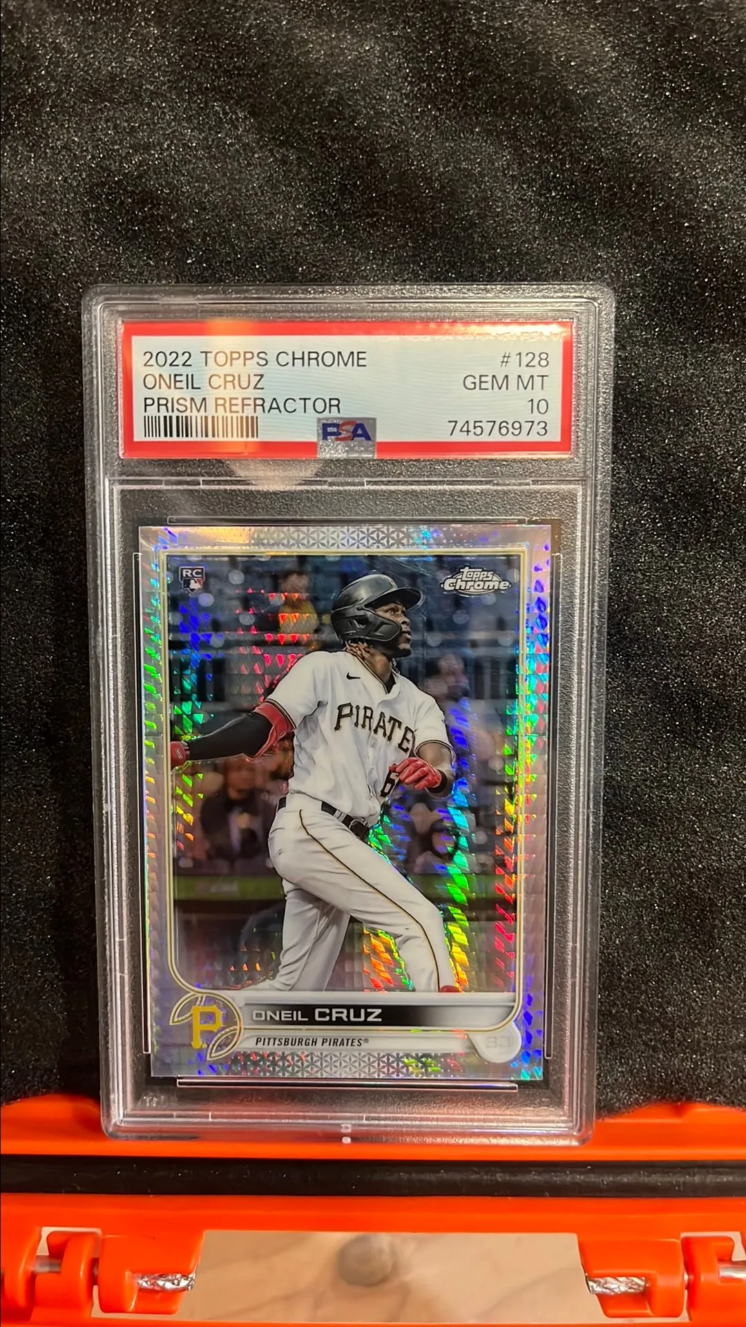 Product image for 2022 Topps Chrome Oneil Cruz 128 Prism Refractor PSA GEM MT 10