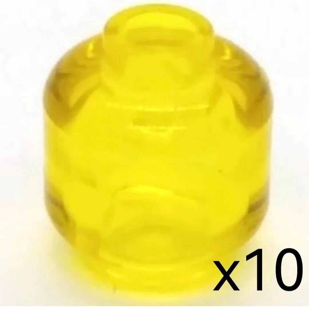 Product image for 10 XTransparent Yellow Minifigure Heads 28621 Lamp Light Parts Pieces
