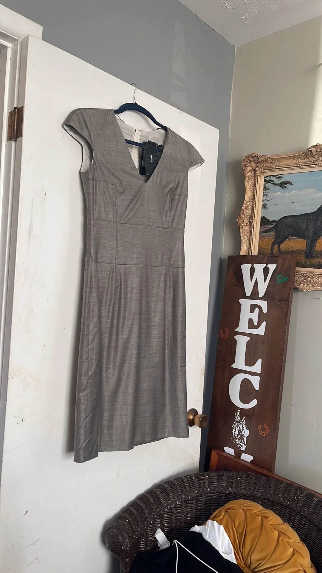 Product image for New $595 Hugo Boss classic dress in pale grey