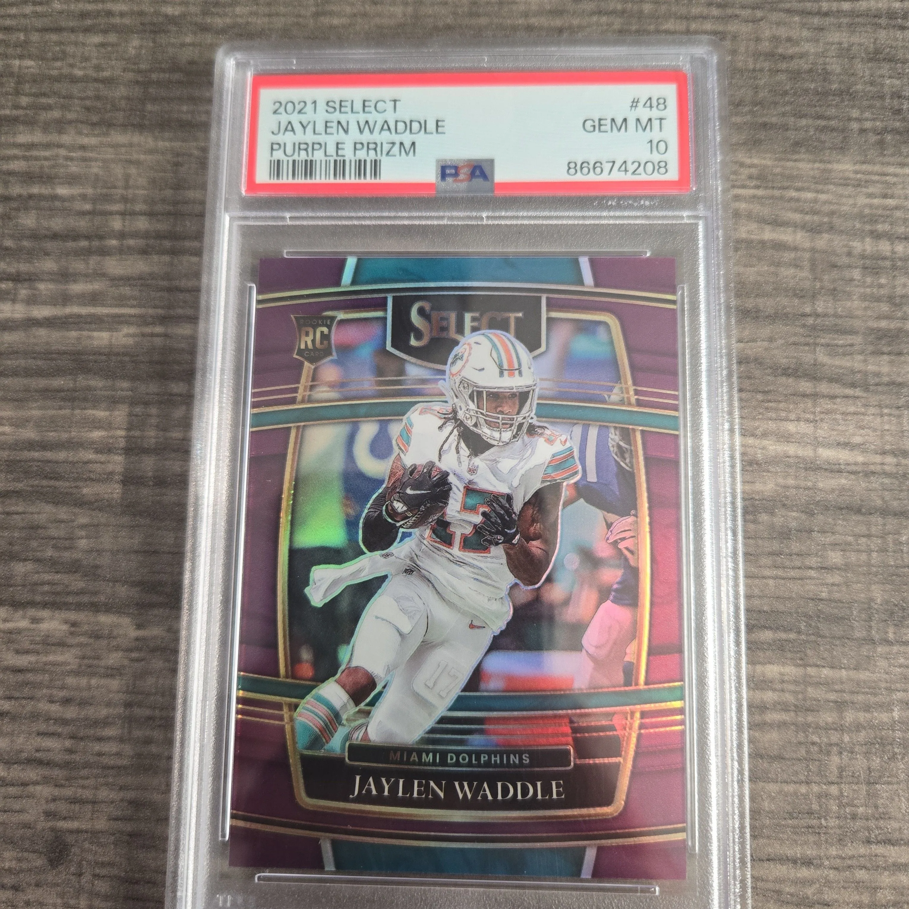 Product image for 2021 Panini Select Jaylen Waddle 48 Purple Prizm PSA GEM MT 10