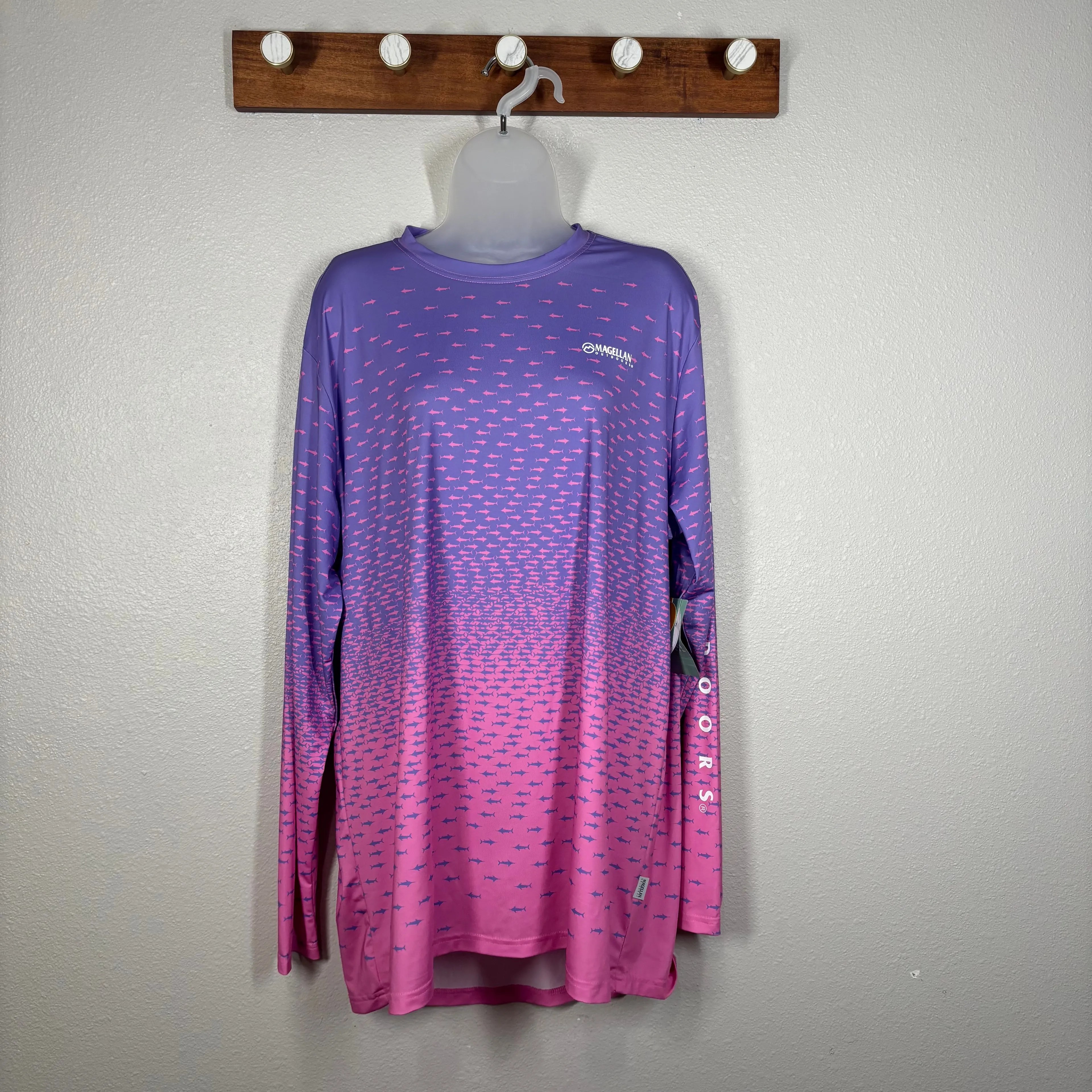 Product image for Magellan Pink Purple Fish Print Cooling Boyfriend Long Sleeve Size 1X