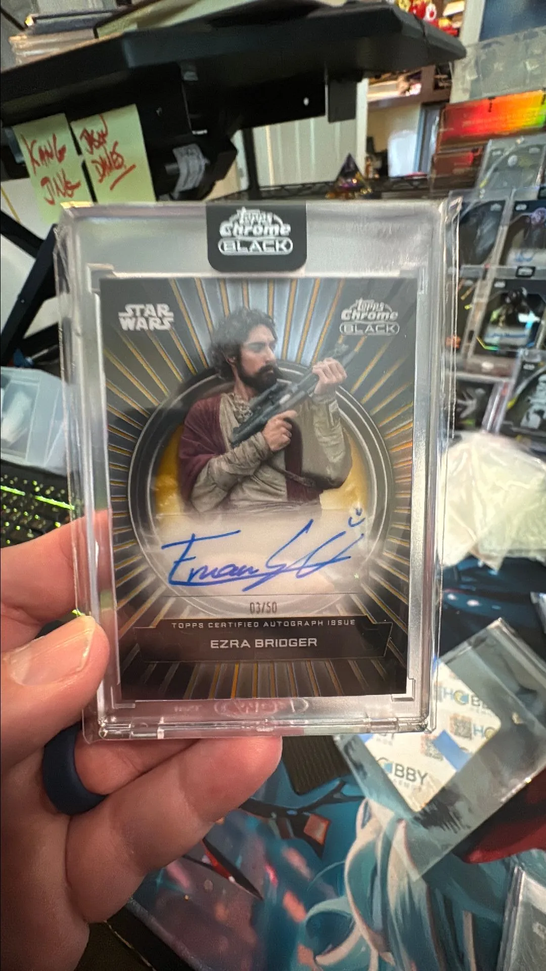 Product image for 2024 Topps chrome black Ezra Bridger duality auto 3/50