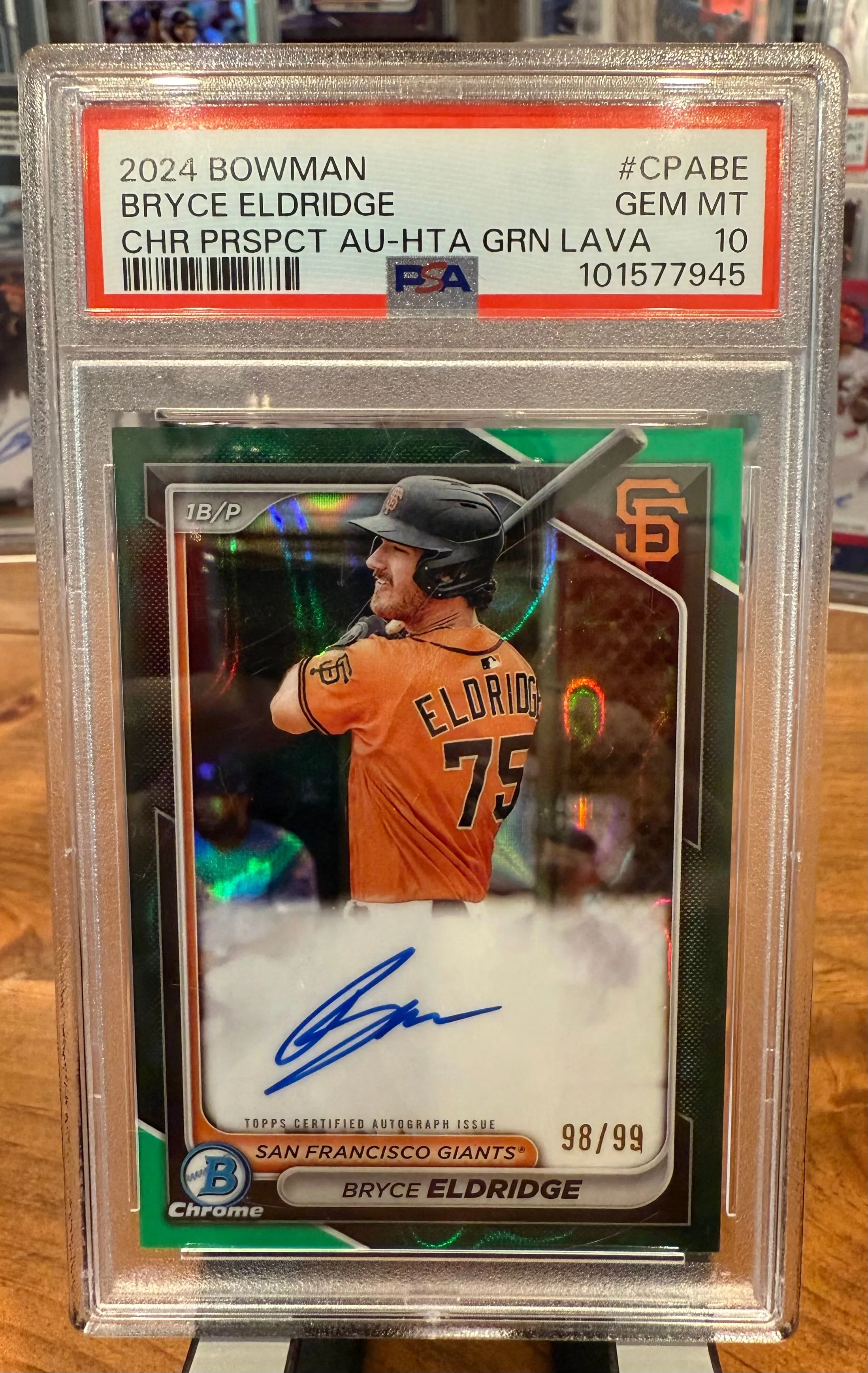 Product image for 2024 Bowman Bryce Eldridge Green Lava Auto /99 PSA 10