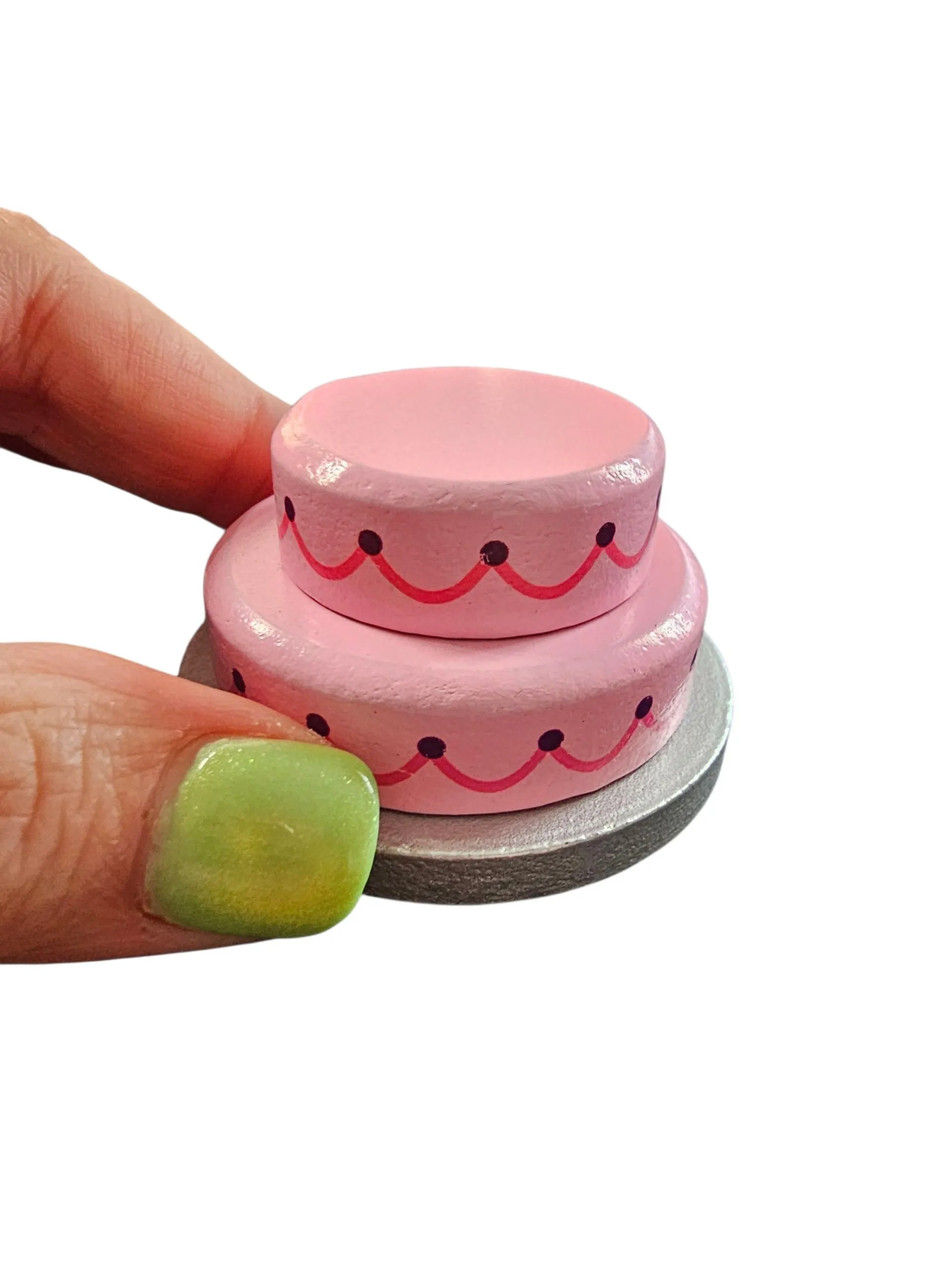 Product image for Wooden Pink 2-Tiered Miniature Cake