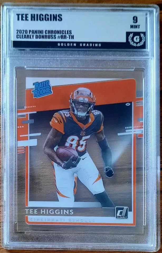Product image for Tee Higgins 2020 Panini Chronicles Clearly Donruss Rated Rookie #RR-TH Golden Grading (GG) 9 Mint