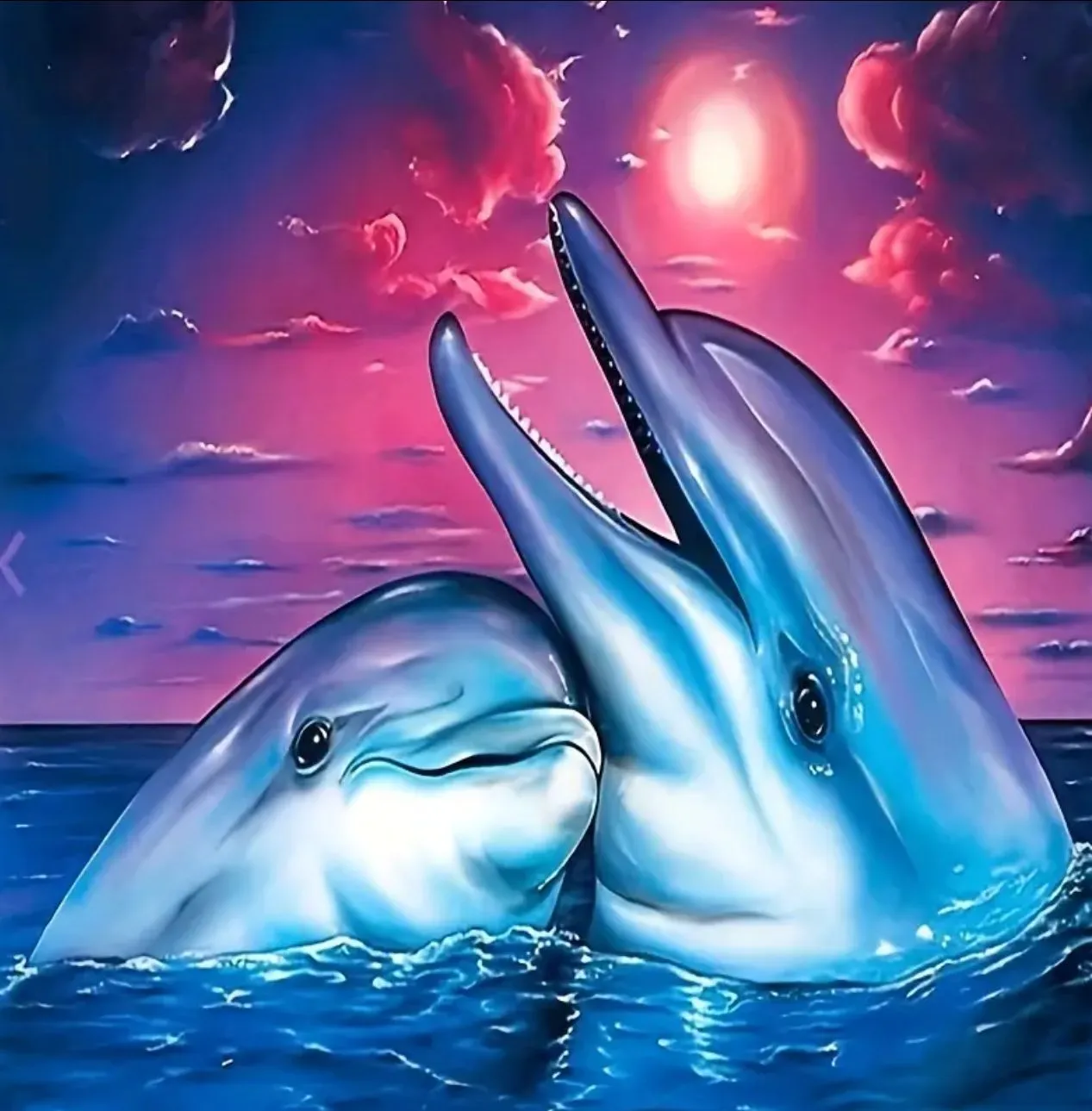 Product image for #921 Loving Dolphins 20cm X 20cm Diamond Painting Art Kit