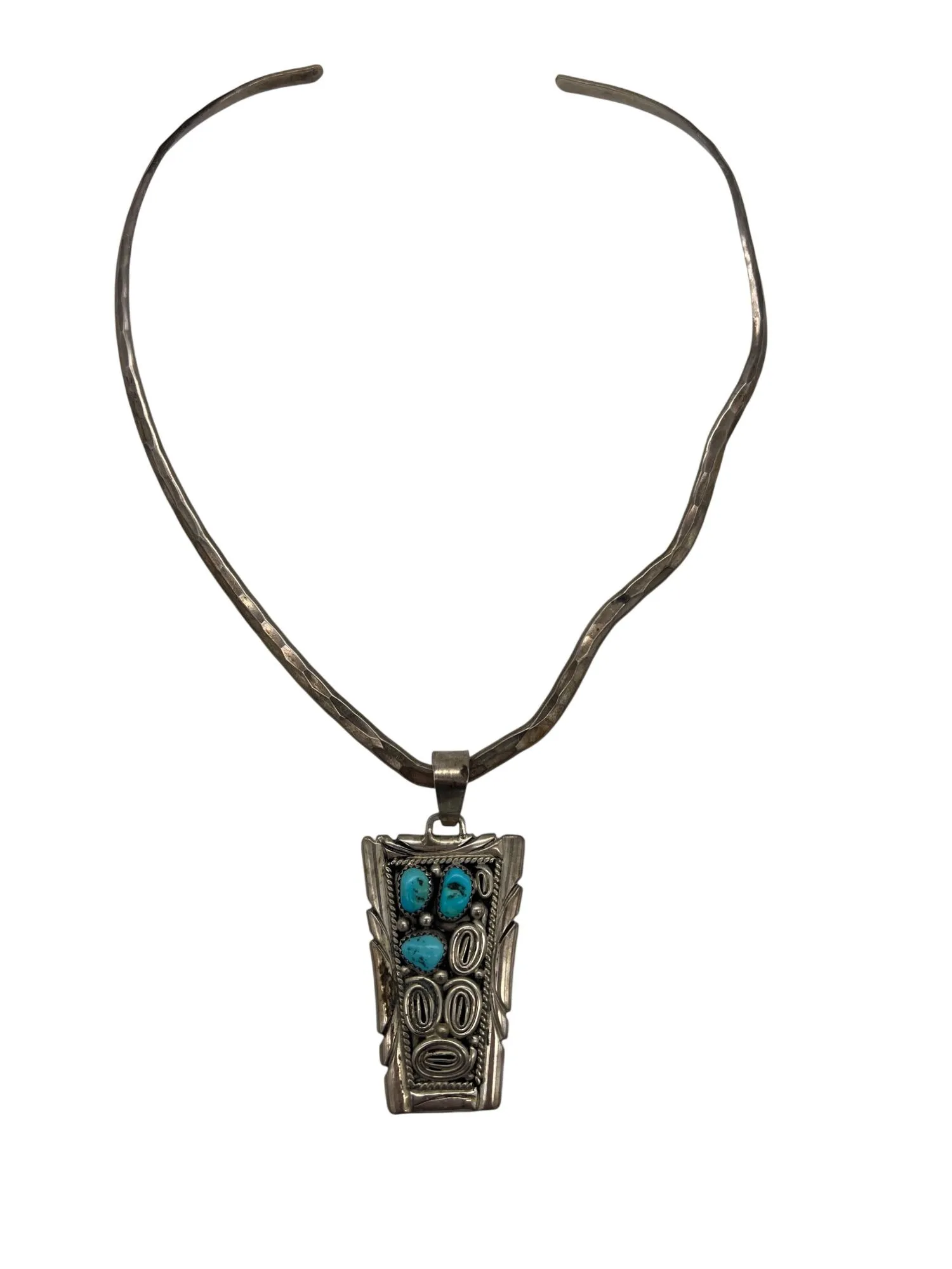 Product image for Jean Newlin Sterling Collar Necklace w/ Roger Jones Navajo Turquoise Pendant
