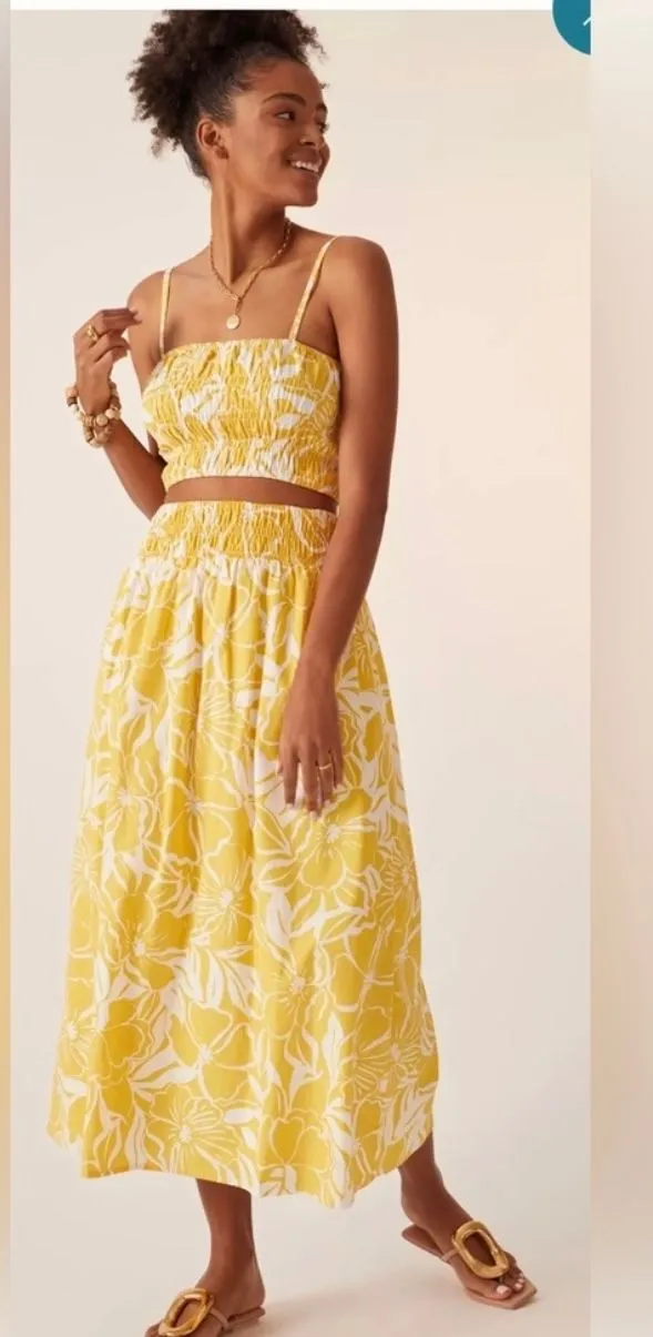 Product image for Anthropologie Faithfull Two Piece Crop Top and Midi Skirt Sz 6