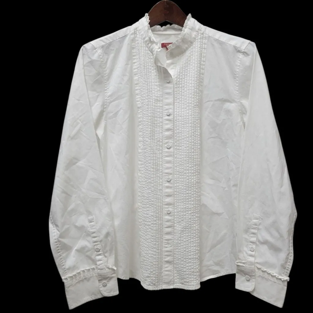 Product image for Talbots Women's Pleated Long-Sleeves Cotton Elastane Shirt Size 14 White