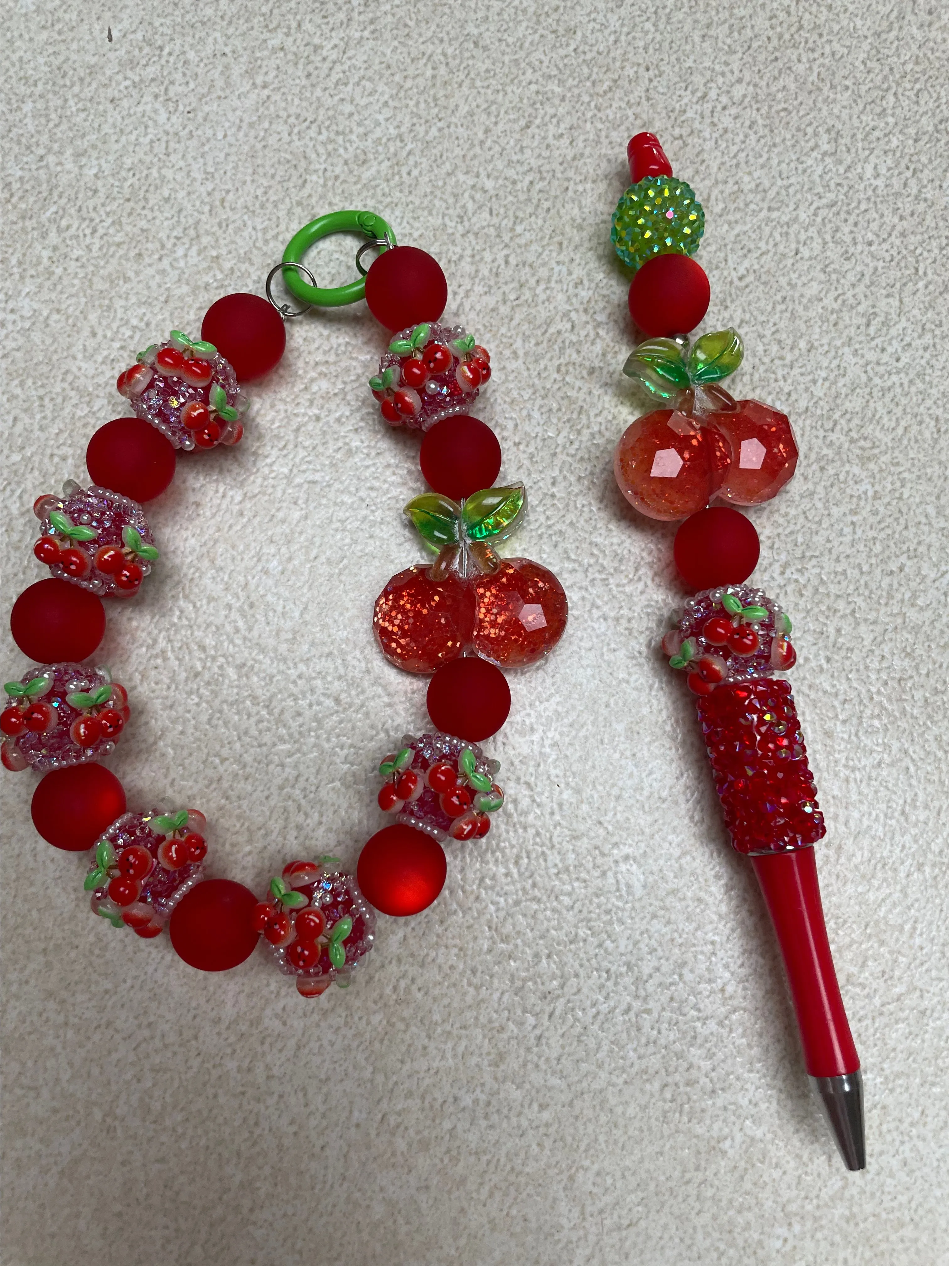 Product image for Cherry Handmade Bag Charm and Pen Set