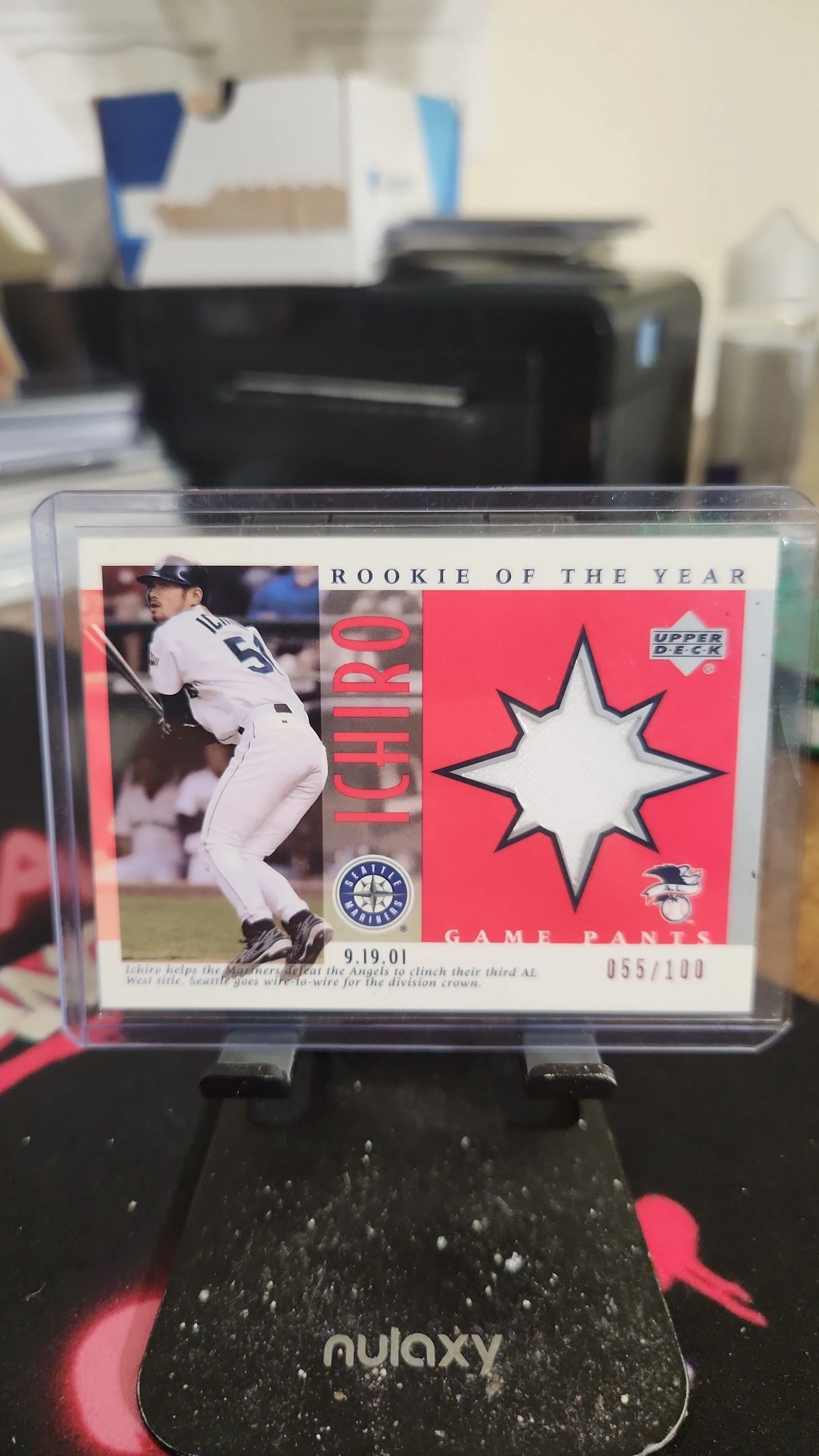 Product image for Ichiro Suzuki RC 2001 Upper Deck Rookie of the Year game used Jersey /100 Mariners