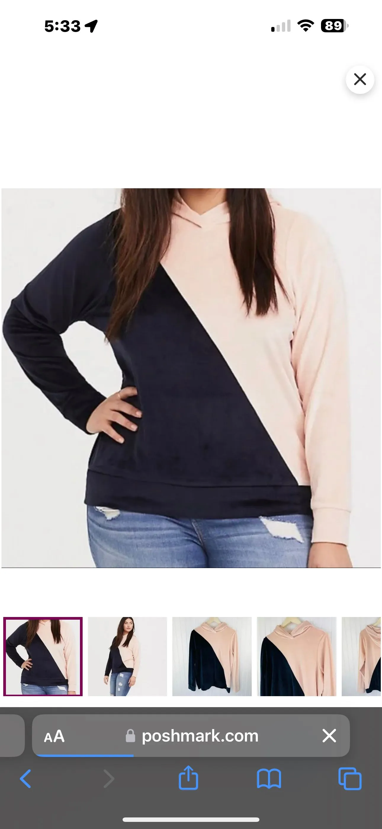 Product image for 2Y Torrid Velvet Hoodie Navy and Pink // size 4