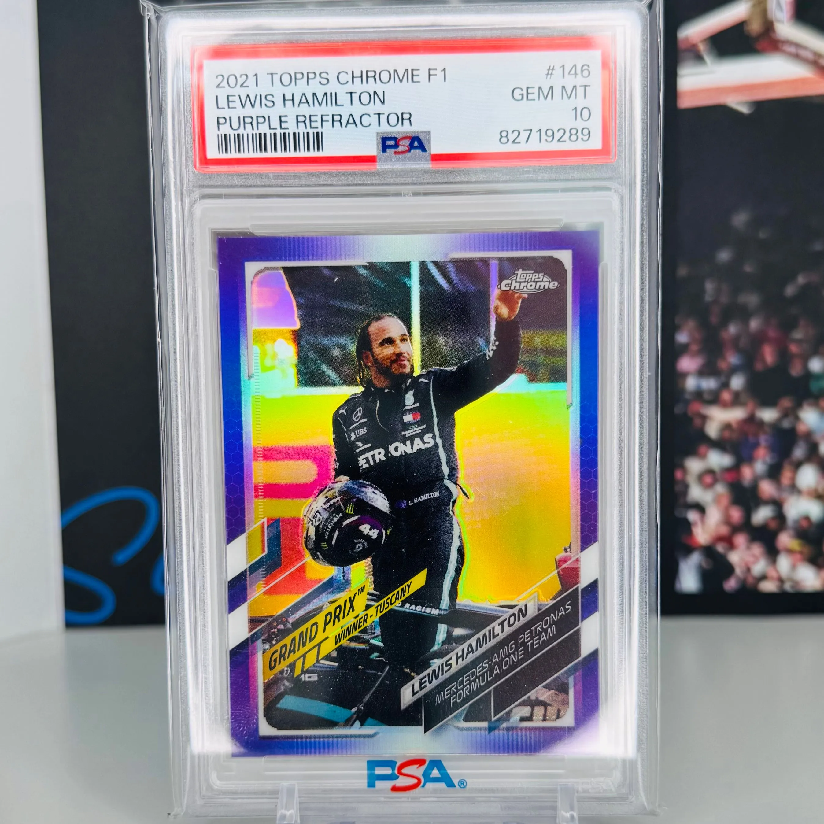 Product image for LEWIS HAMILTON 2021 Topps Chrome Formula 1 Purple Refractor /399 PSA GEM MT 10