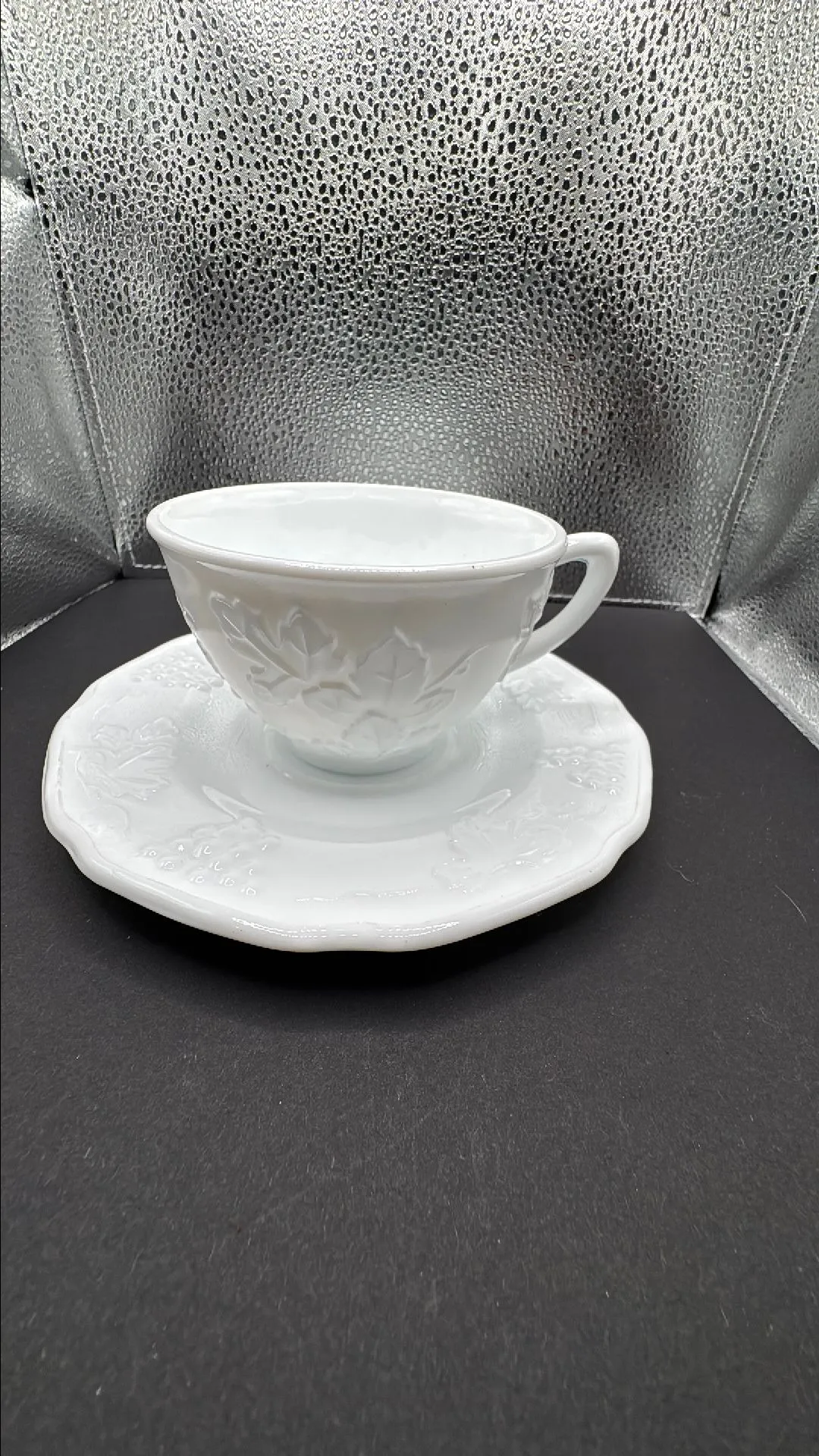 Product image for Milk glass tea cup and saucer