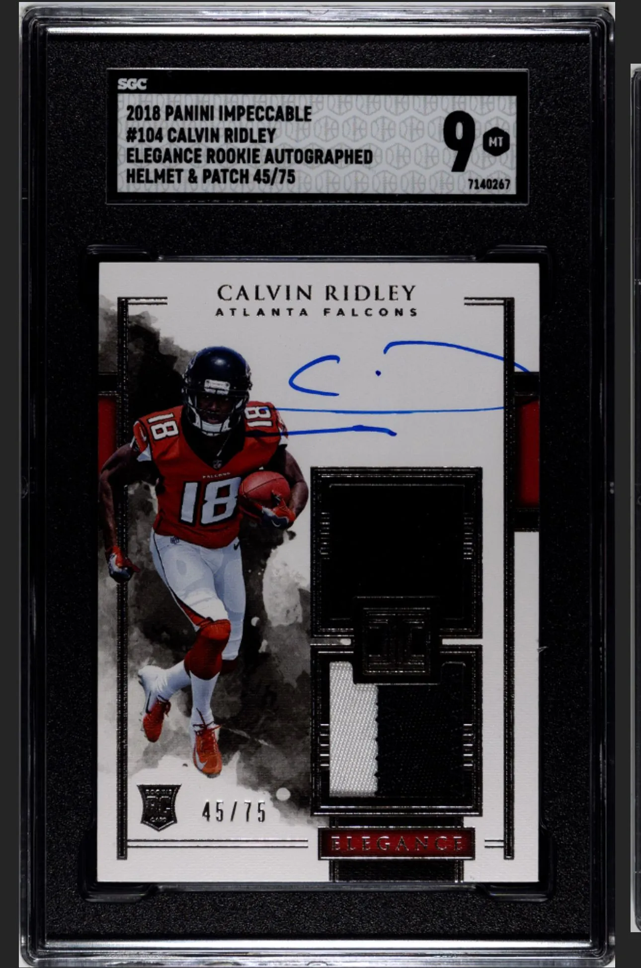 Product image for 2018 Panini Impeccable Calvin Ridley /75 Elegance Rookie Auto. Helmet & Patch SGC 9