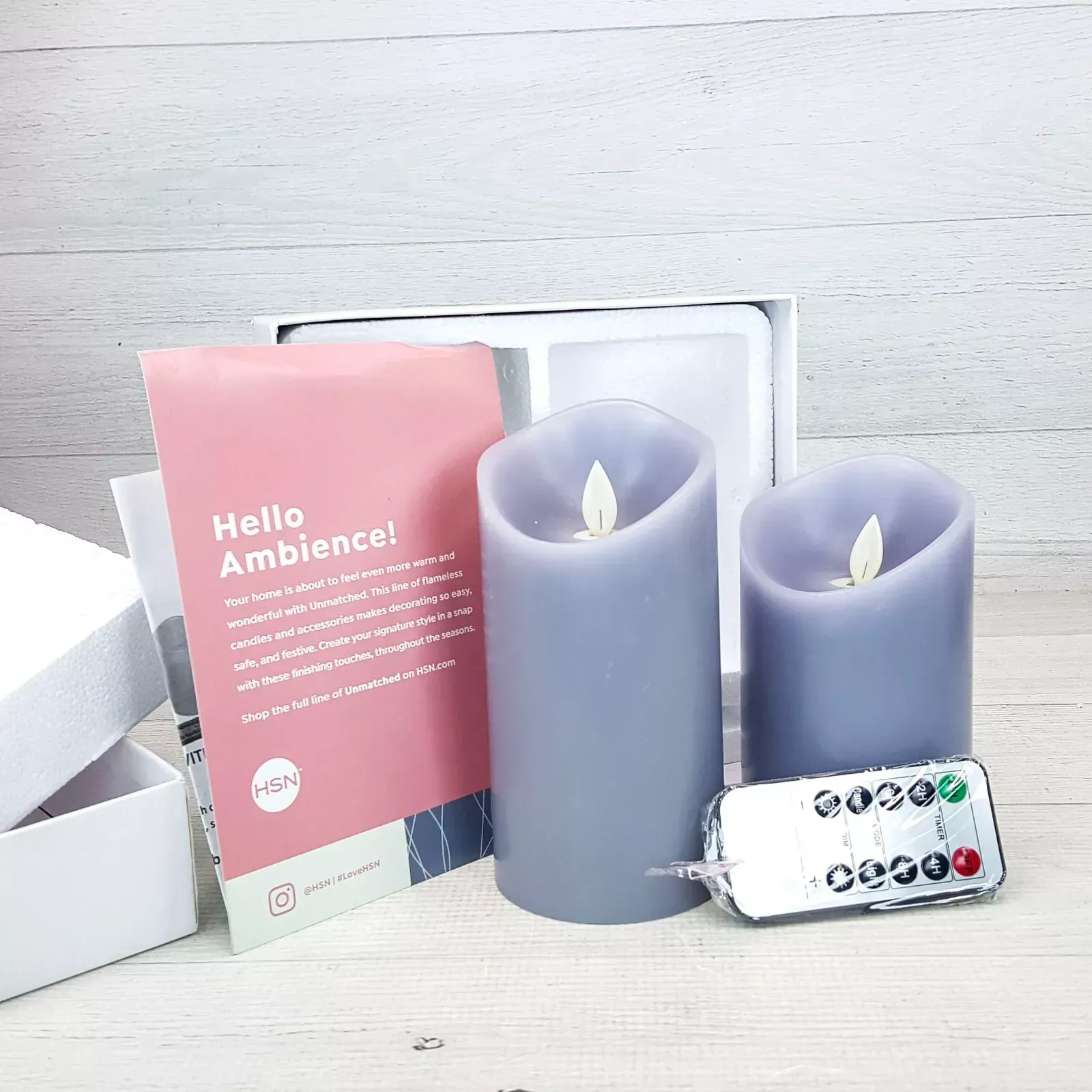 Product image for 30. Matchless Pillar Candle 2pc Unmatched Flickering Lilac w Remote Timer NEW