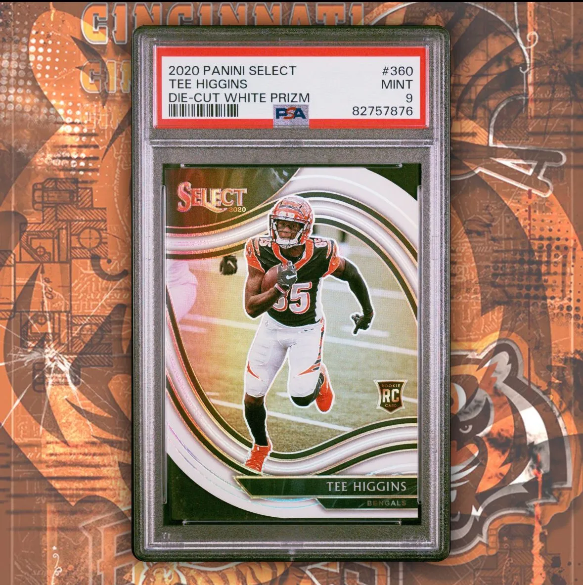 Product image for 2020 Panini Select White Prizm Die-Cut #360 Tee Higgins RC PSA 9 Rookie Cincinnati Bengals