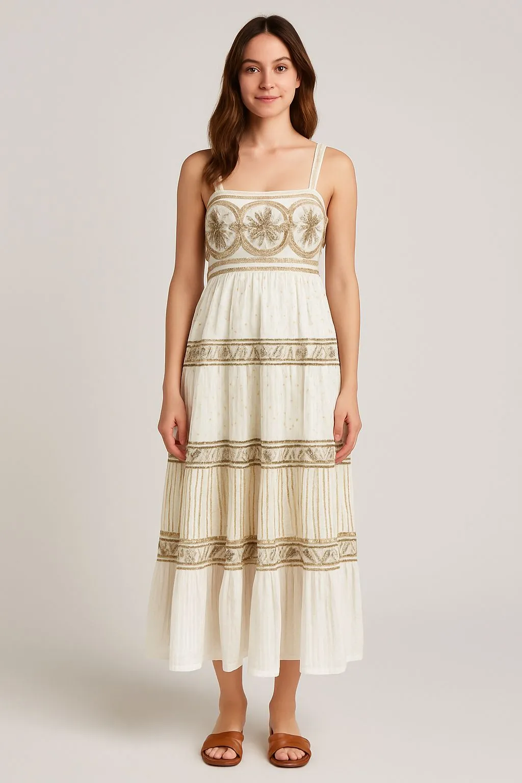 Product image for 232. Elegant White and Gold Embroidered Dress