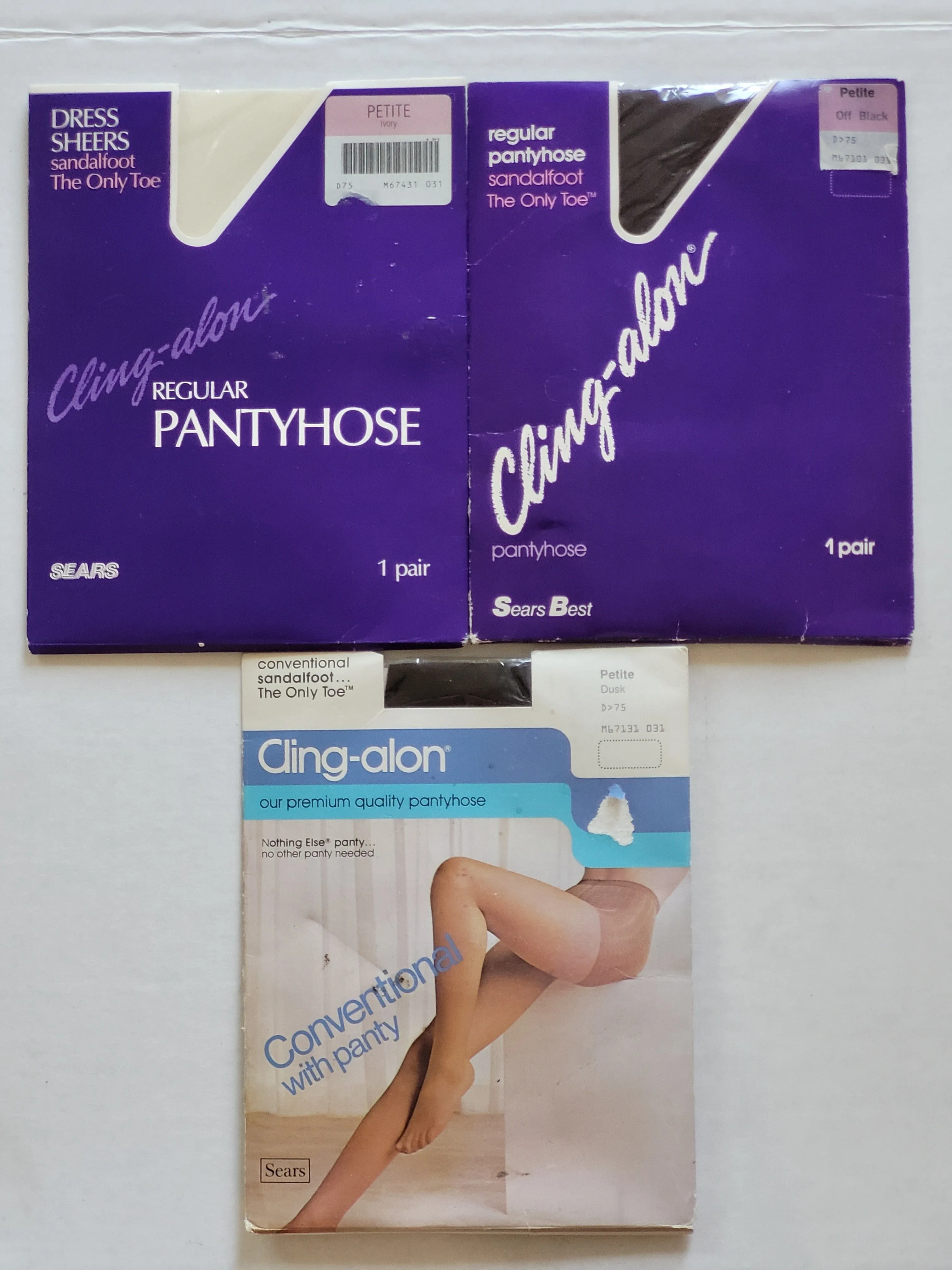 Product image for NOS (Lot Of 3) L/XL Sears Cling-alon Regular Pantyhose Sandlefoot Petite BLK/WHT. See Pics. This pro