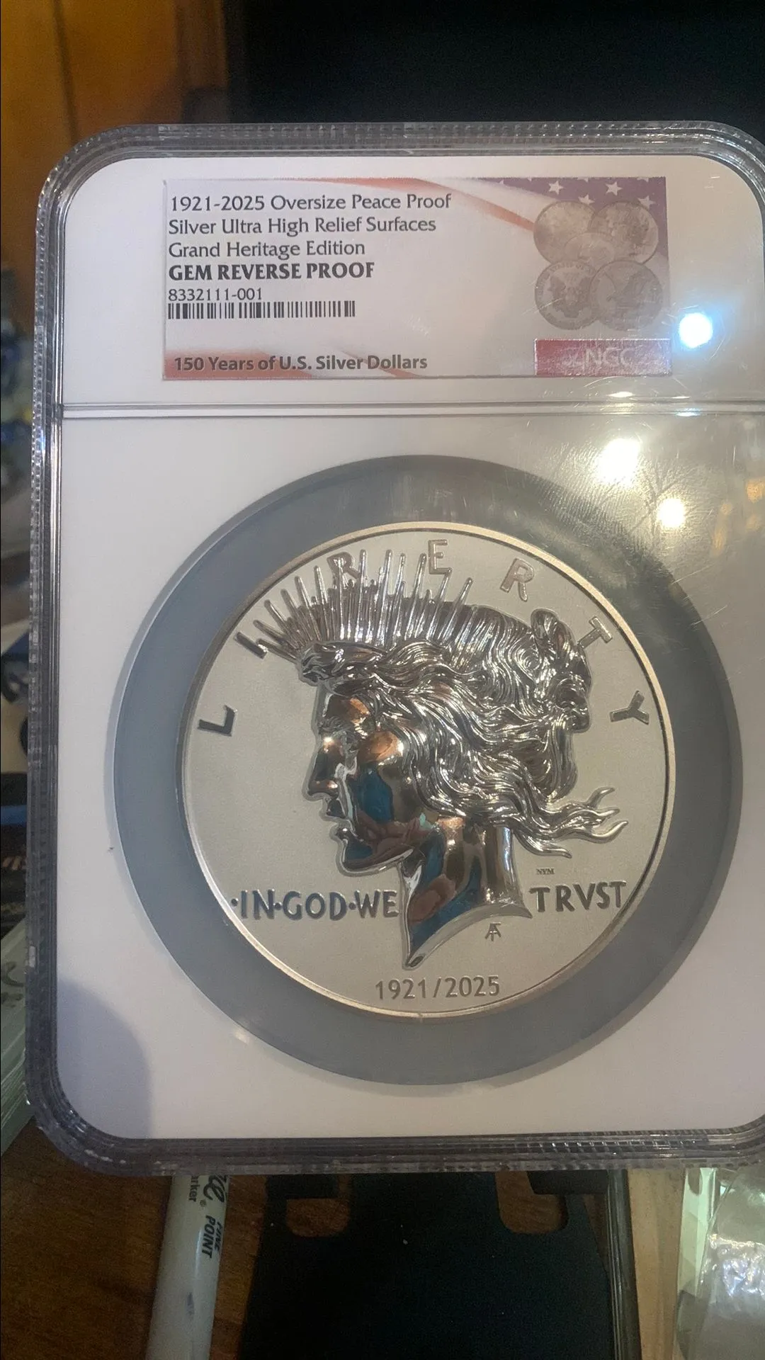 Product image for 1921-2025 oversize peace proof silver ultra high surfaces grand heritage edition gem reversed proof