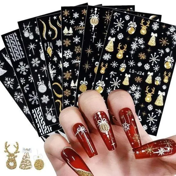 Product image for *SALE* 8 Sheets Christmas Glitter Nail Art Stickers- Self Adhesive