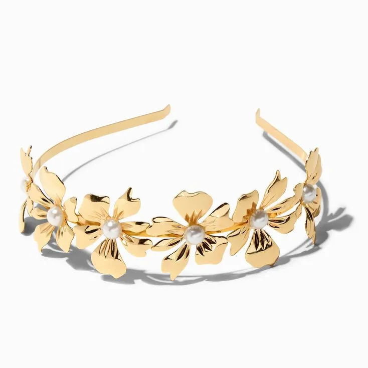 Product image for Claire's Gold-Tone Floral Pearl Headband