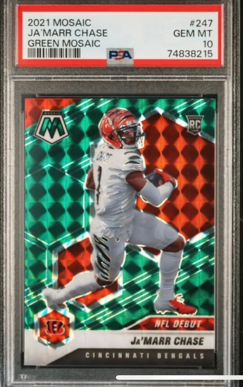 Product image for 2021 Panini Mosaic Ja’Marr Chase 247 Green Mosaic PSA GEM MT 10