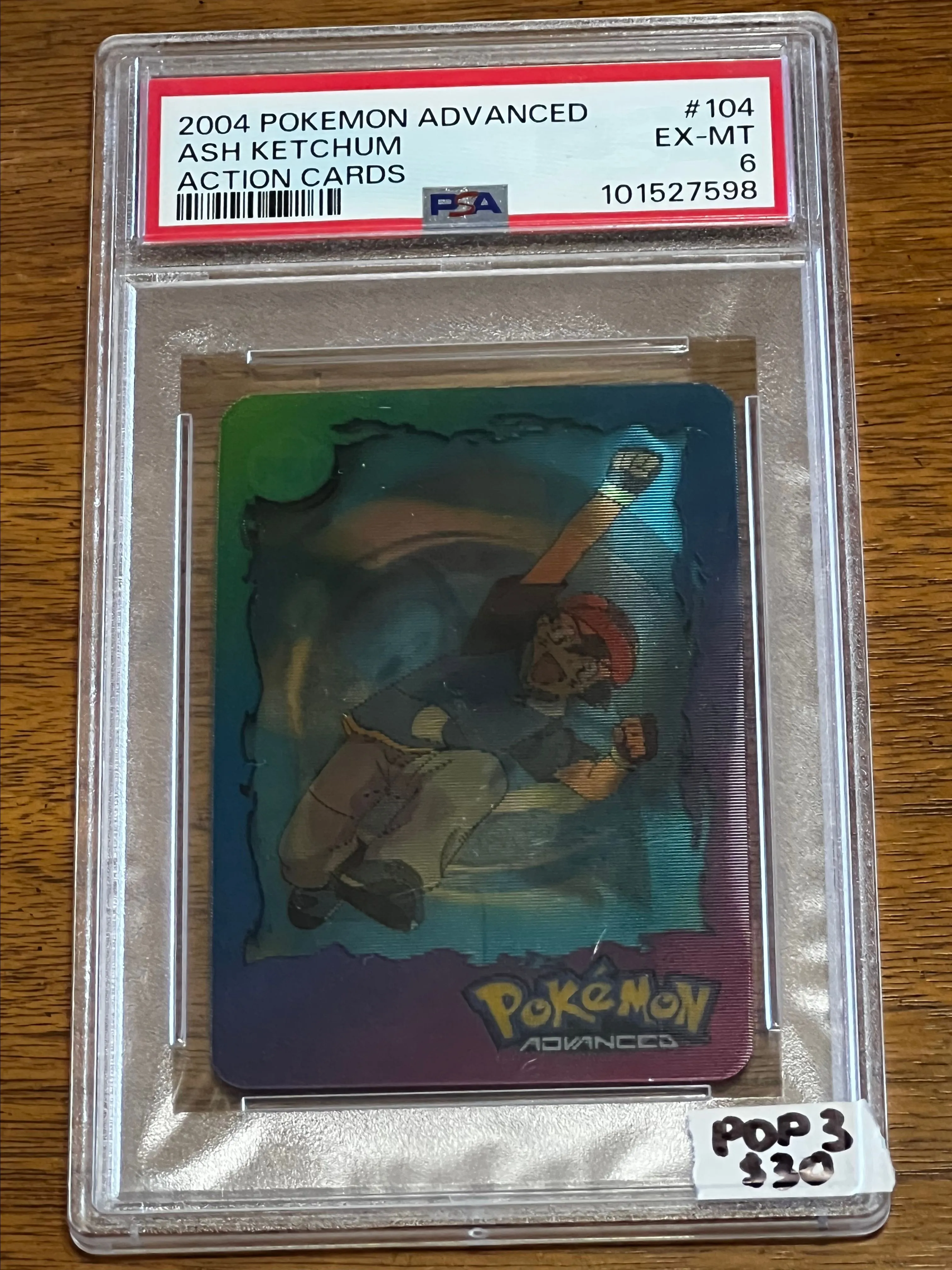 Product image for SLAB - PSA6 Ash Ketchum Transparent Lenticular 2004 Pokemon Advanced Panini Action Cards