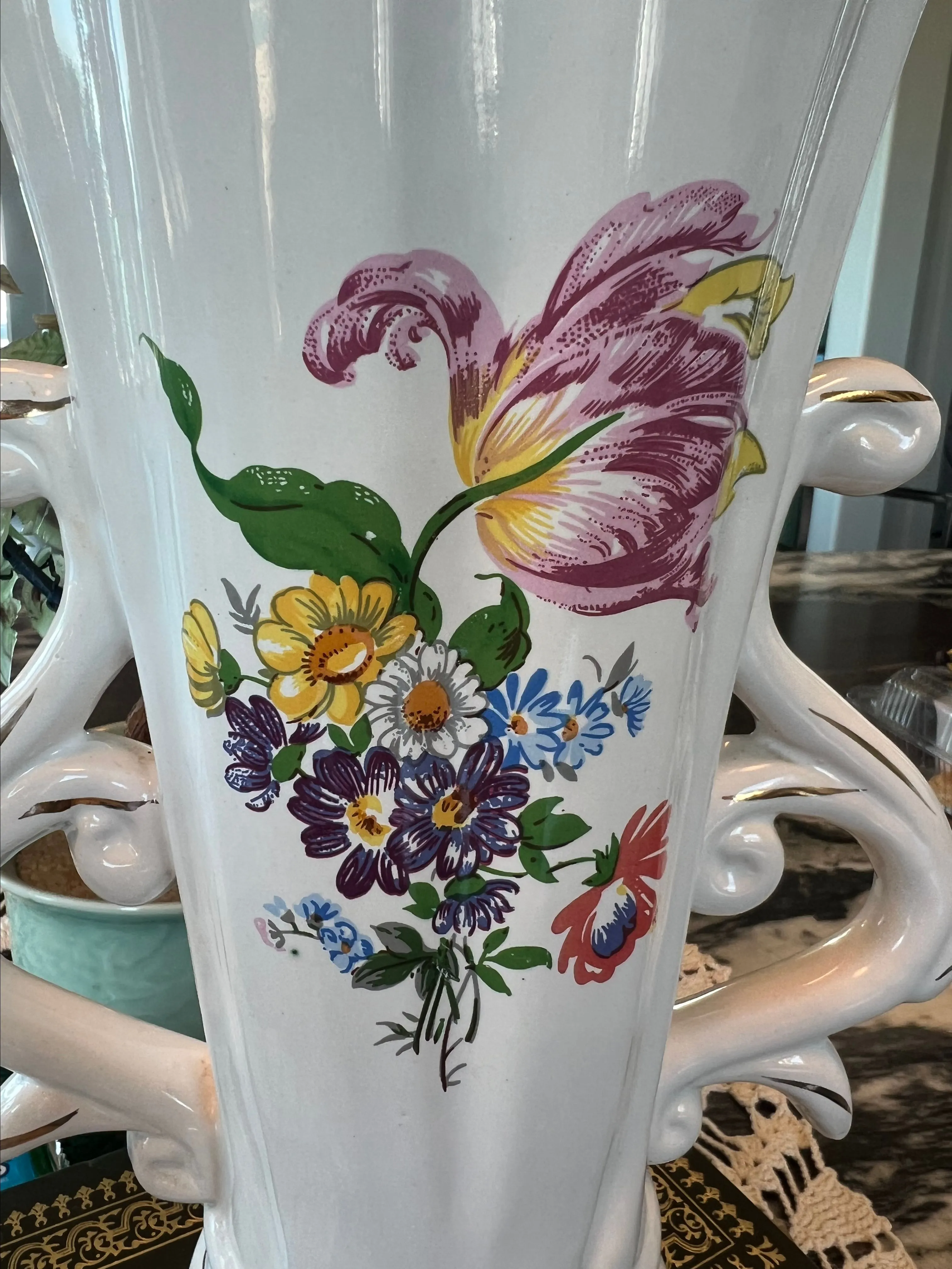 Product image for Ceramic hand painted double handled vase
