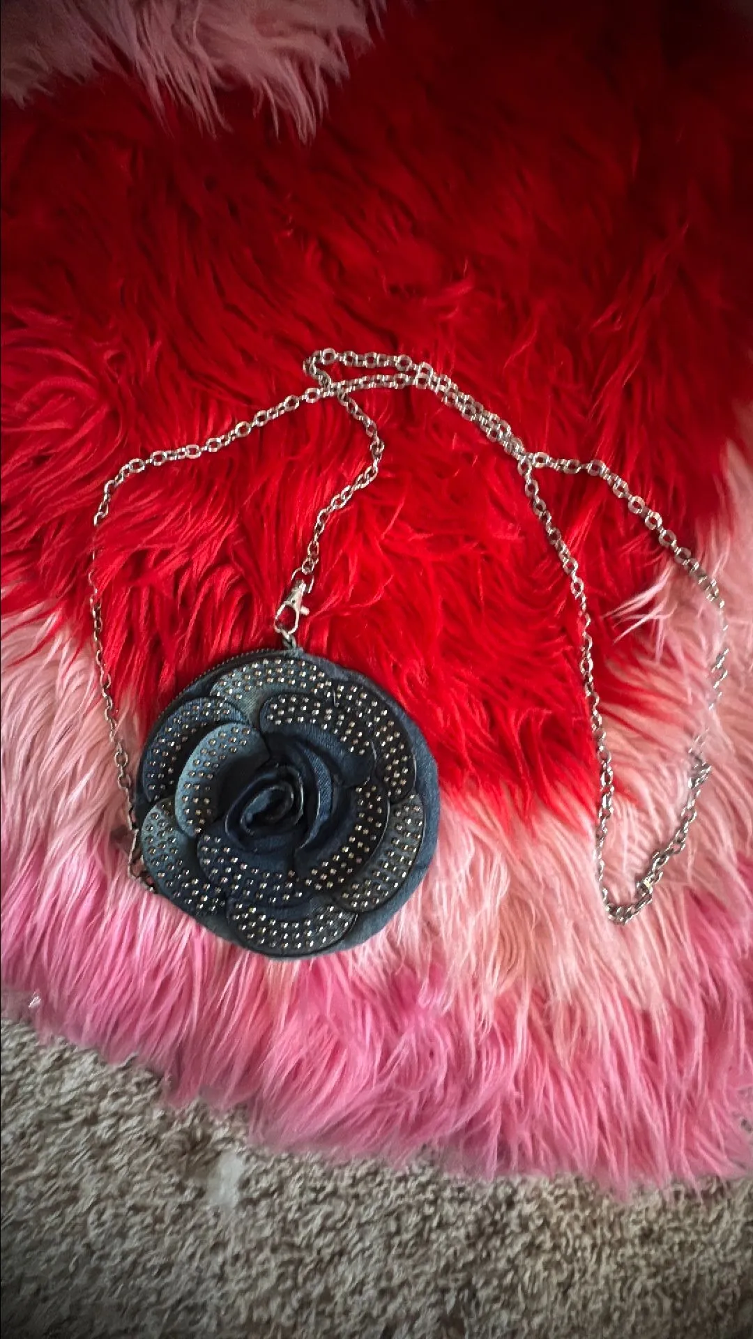 Product image for Rose denim shoulder bag with studs