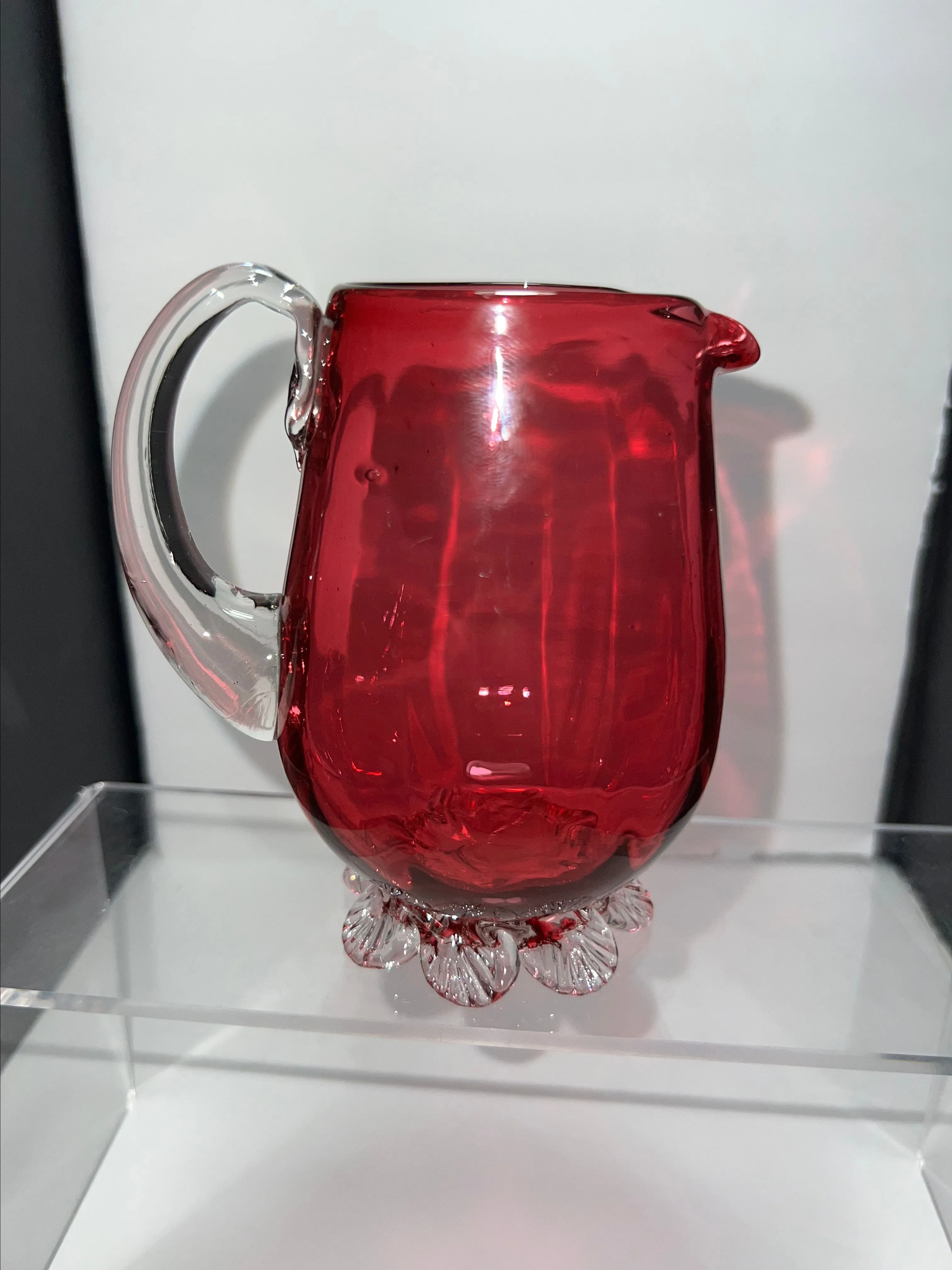 Product image for 0777 Antique Victorian cranberry red glass small pitcher. Late 1800's.
