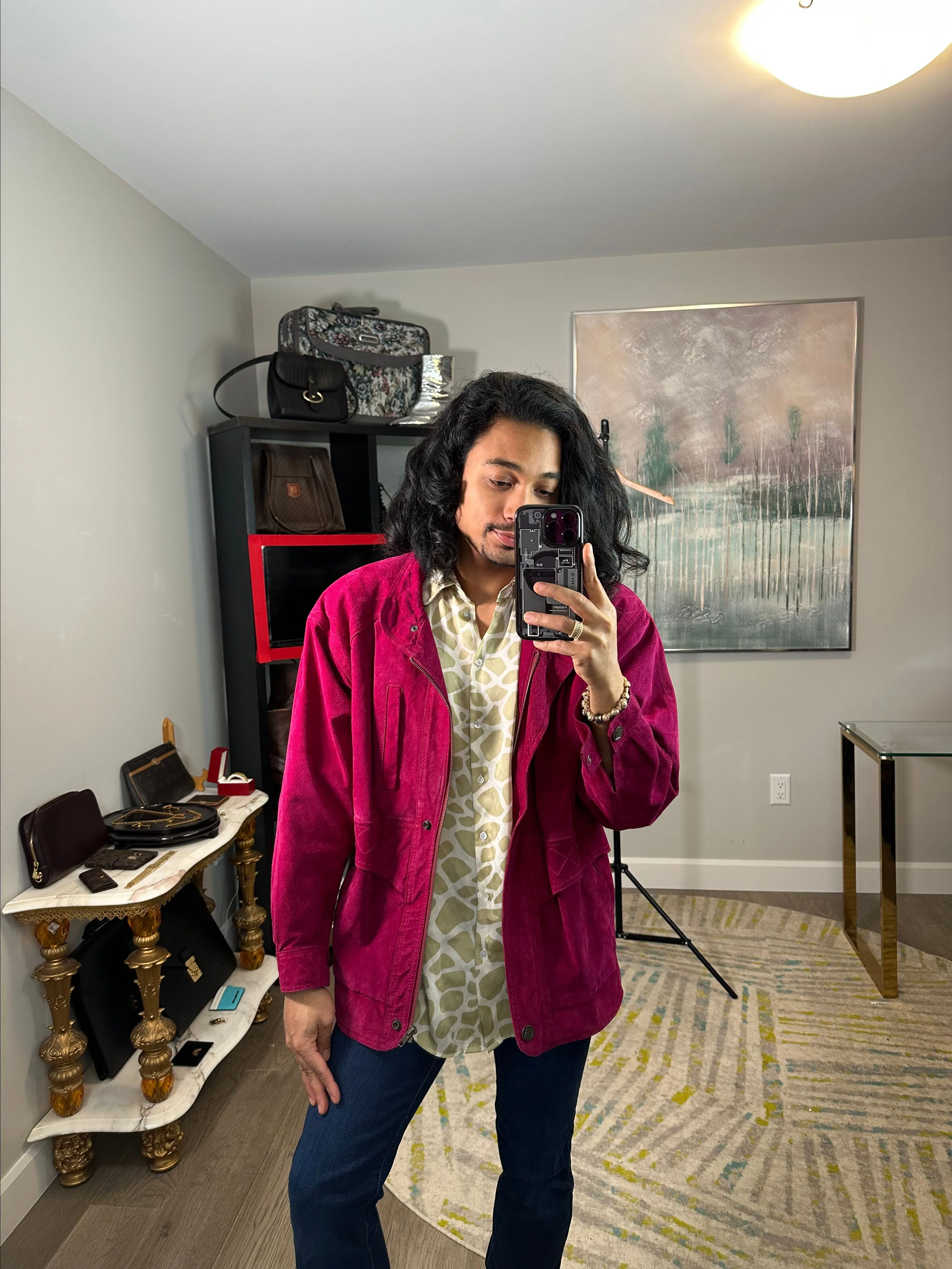 Product image for Vintage Fuchsia Suede Irene Pret a Porter Size Medium Made in Korea Coat